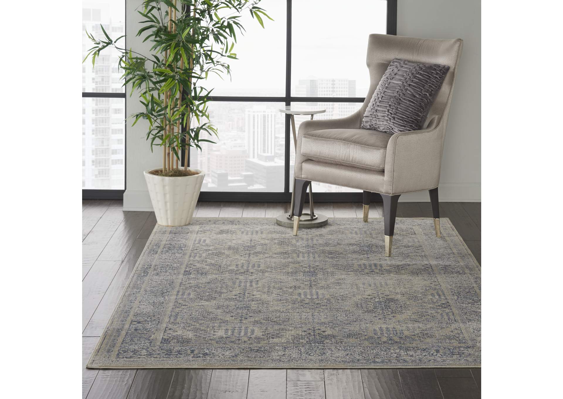 Malta by kathy ireland Home MAI12 Ivory/Blue 4'x6' Area Rug,Nourison