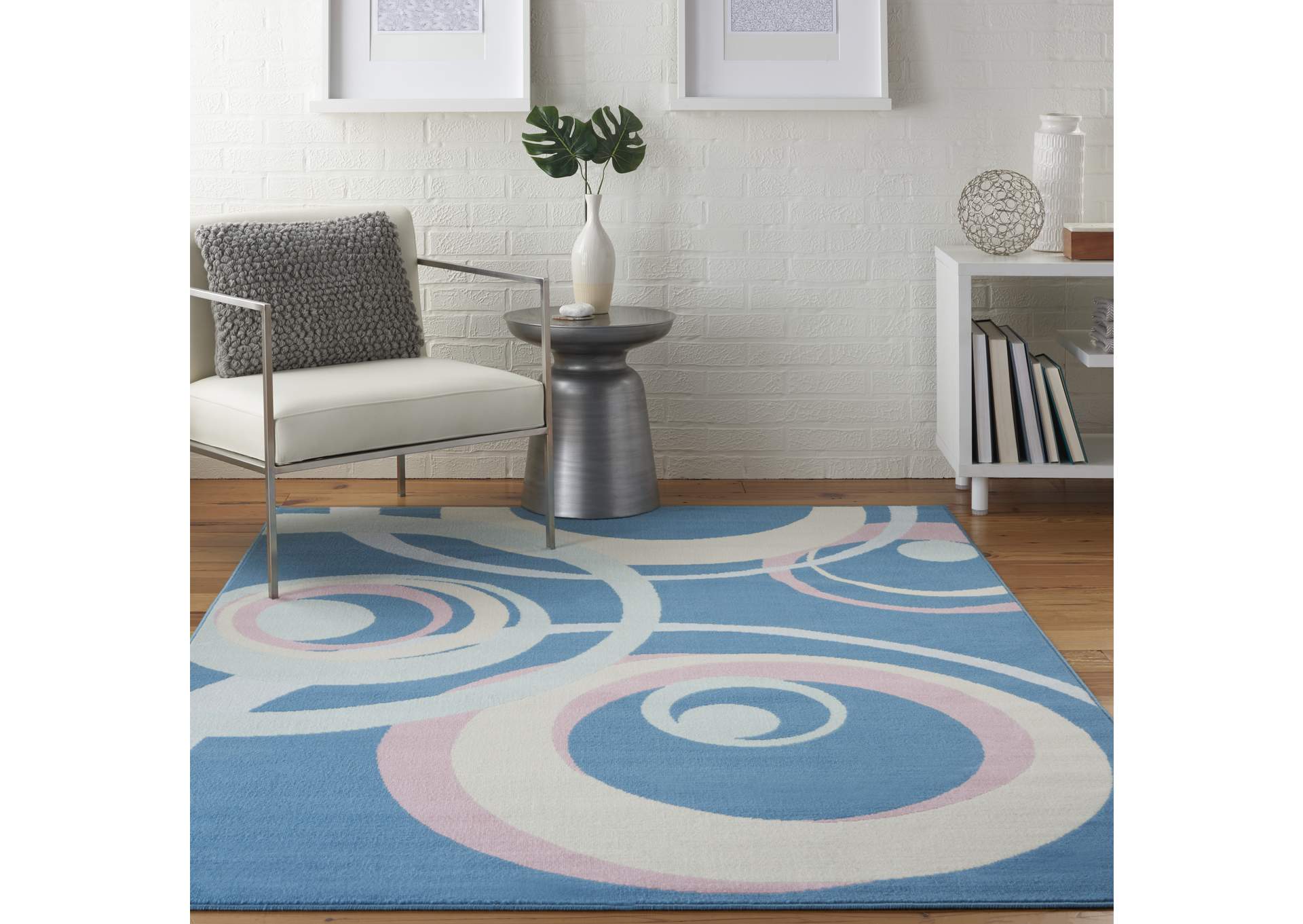 Nourison Grafix GRF21 Blue and Pink 4'x6' Mid-century Area Rug,Nourison