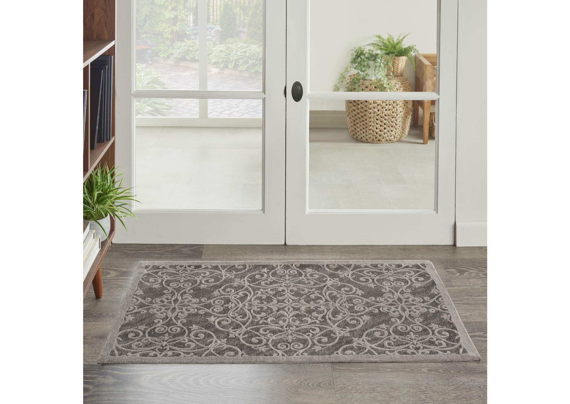 Nourison Damask 2' X 4' Grey Vintage Area Rug,Nourison