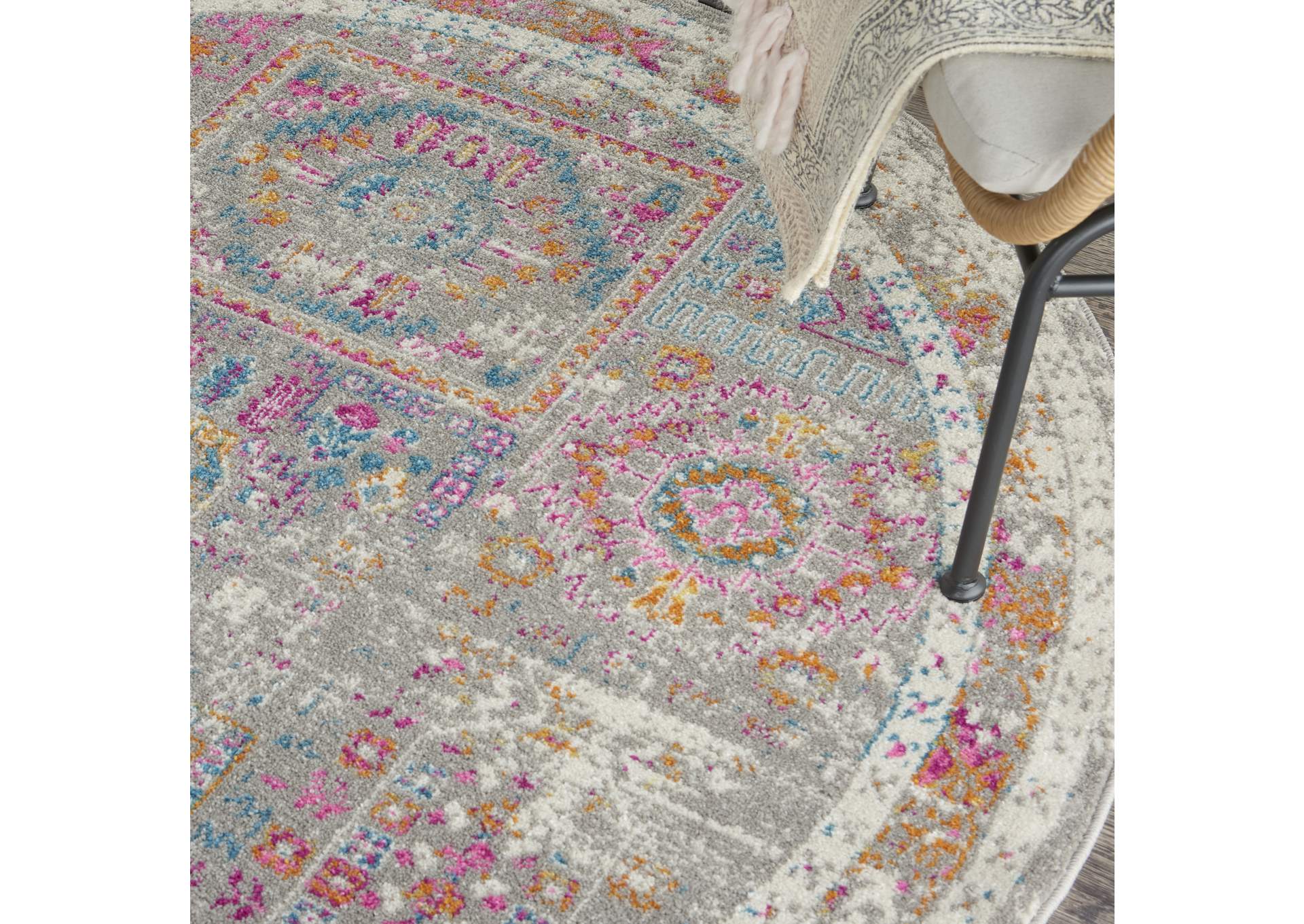 Nourison Passion 4' Round Grey Multicolor Area Rug,Nourison