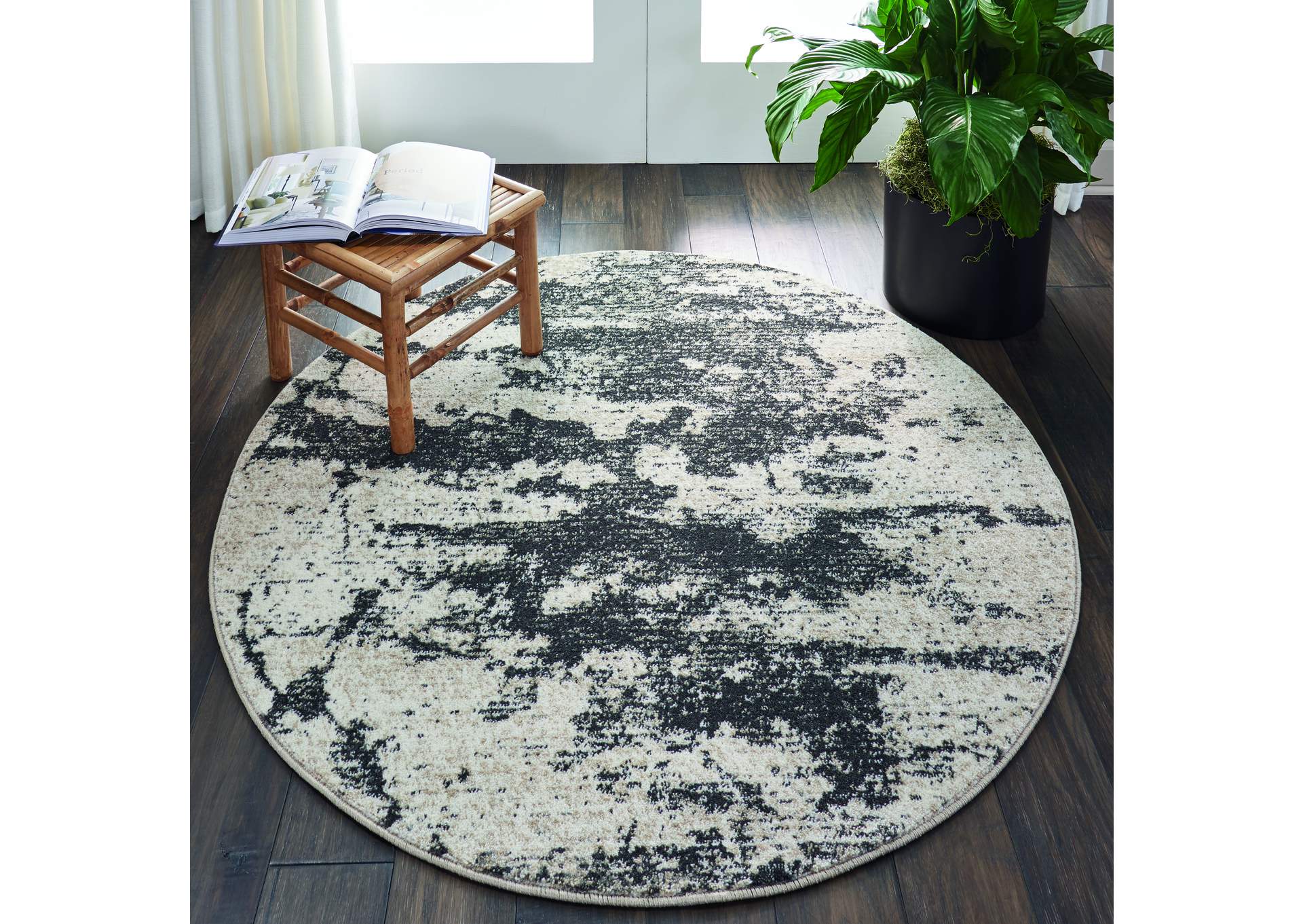 Nourison Maxell MAE07 Grey and White 5' Round Area Rug,Nourison