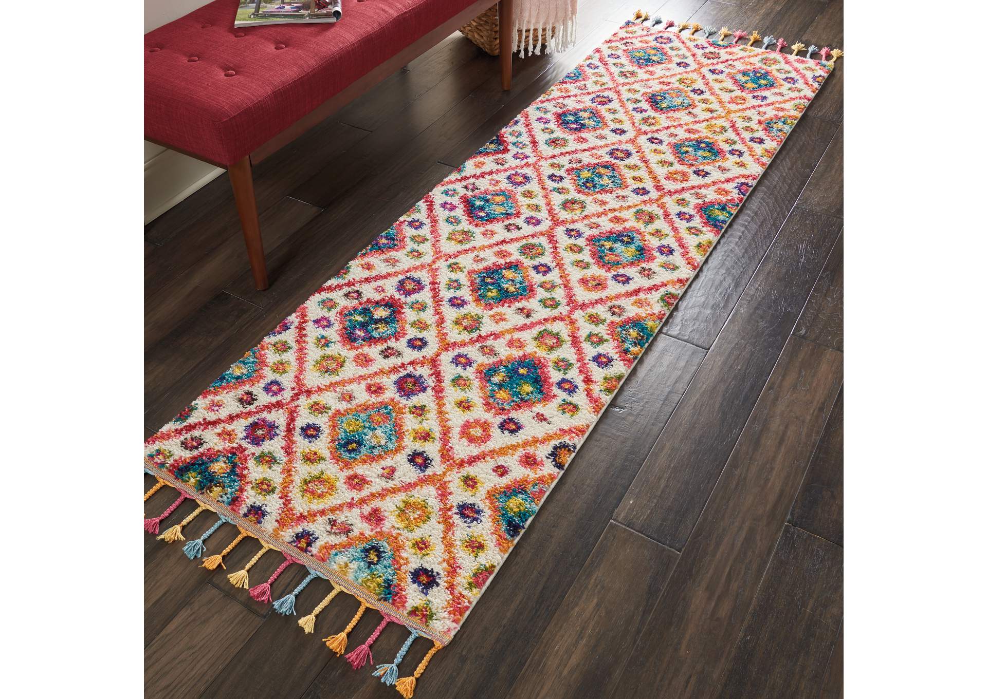 Nourison Nomad NMD03 White Multicolor 8' Runner Hallway Rug,Nourison