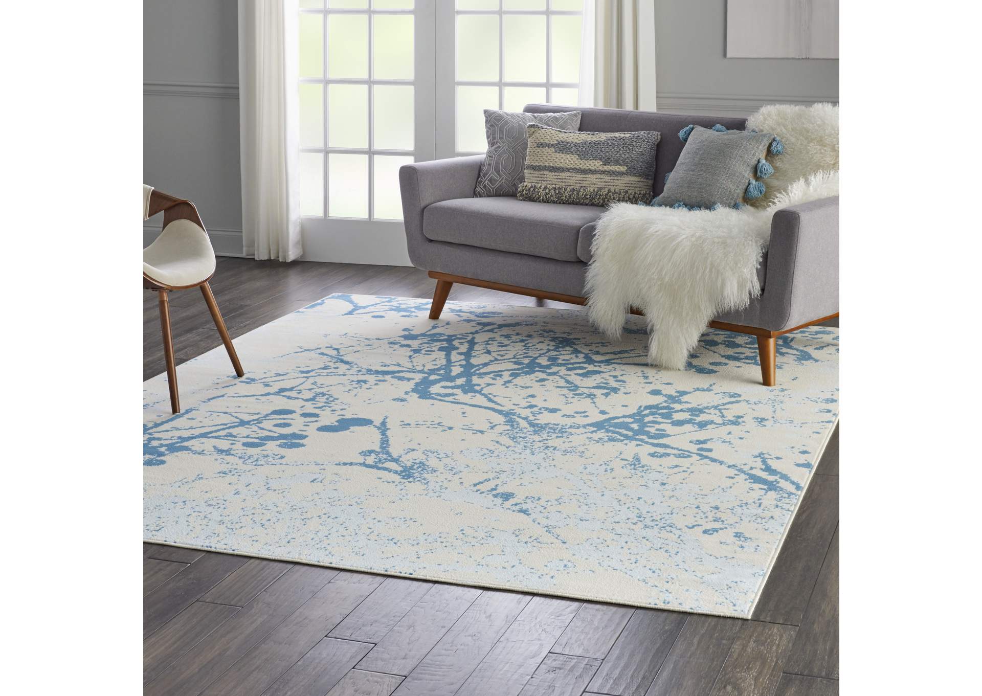 Nourison Jubilant JUB12 White and Blue 8'x10' Large Low-pile Rug,Nourison
