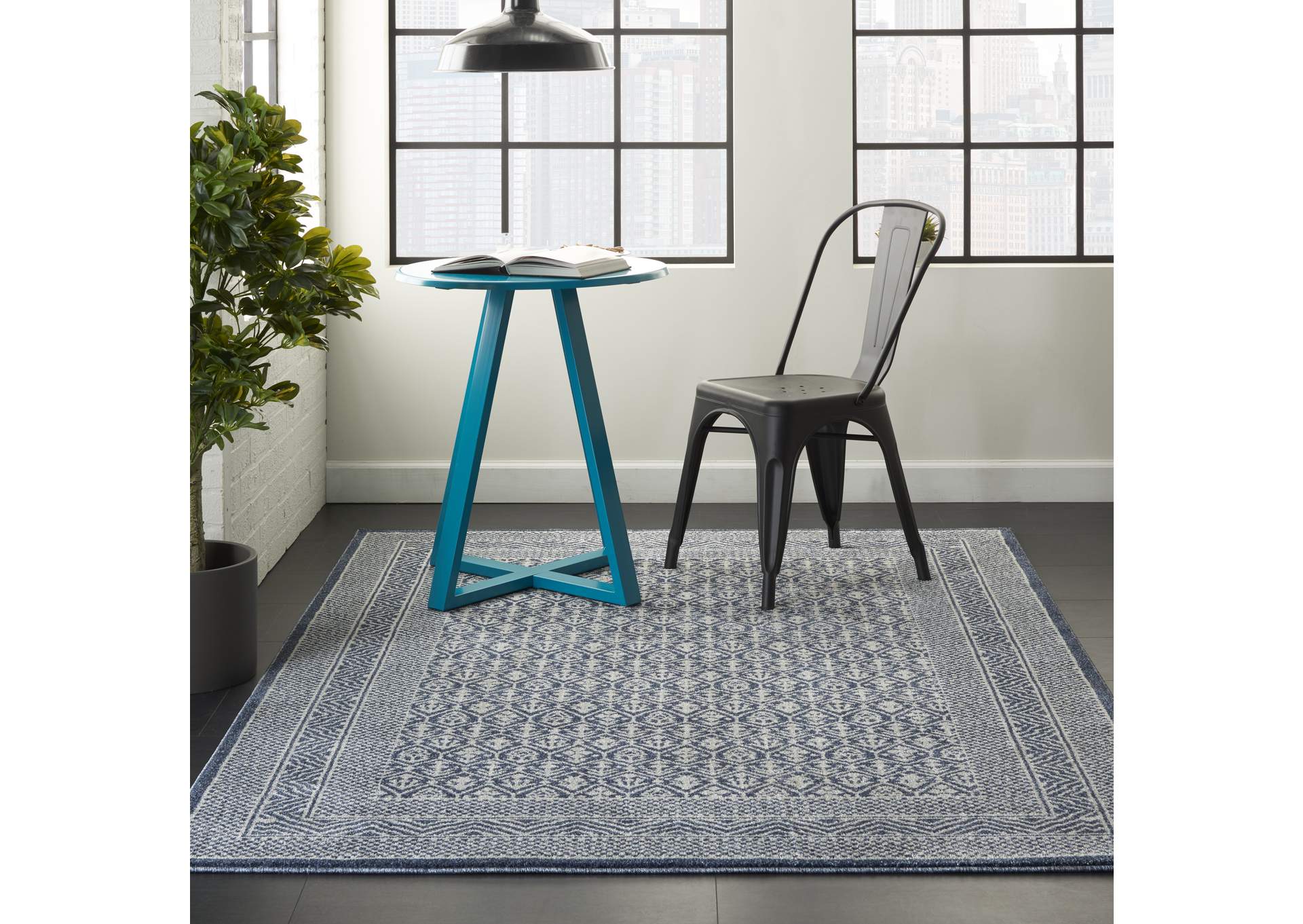 Nourison Palermo 4' x 6' Blue and Grey Distressed Bohemian Area Rug,Nourison
