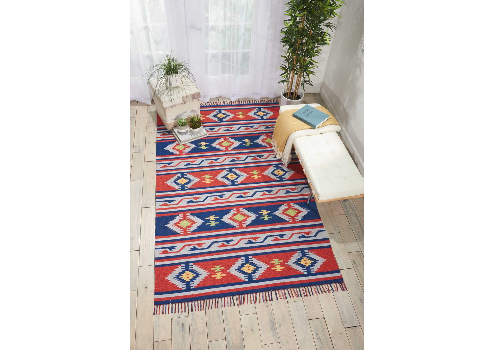Nourison Baja BAJ03 Blue and Red 5'x7' Southwestern Area Rug,Nourison