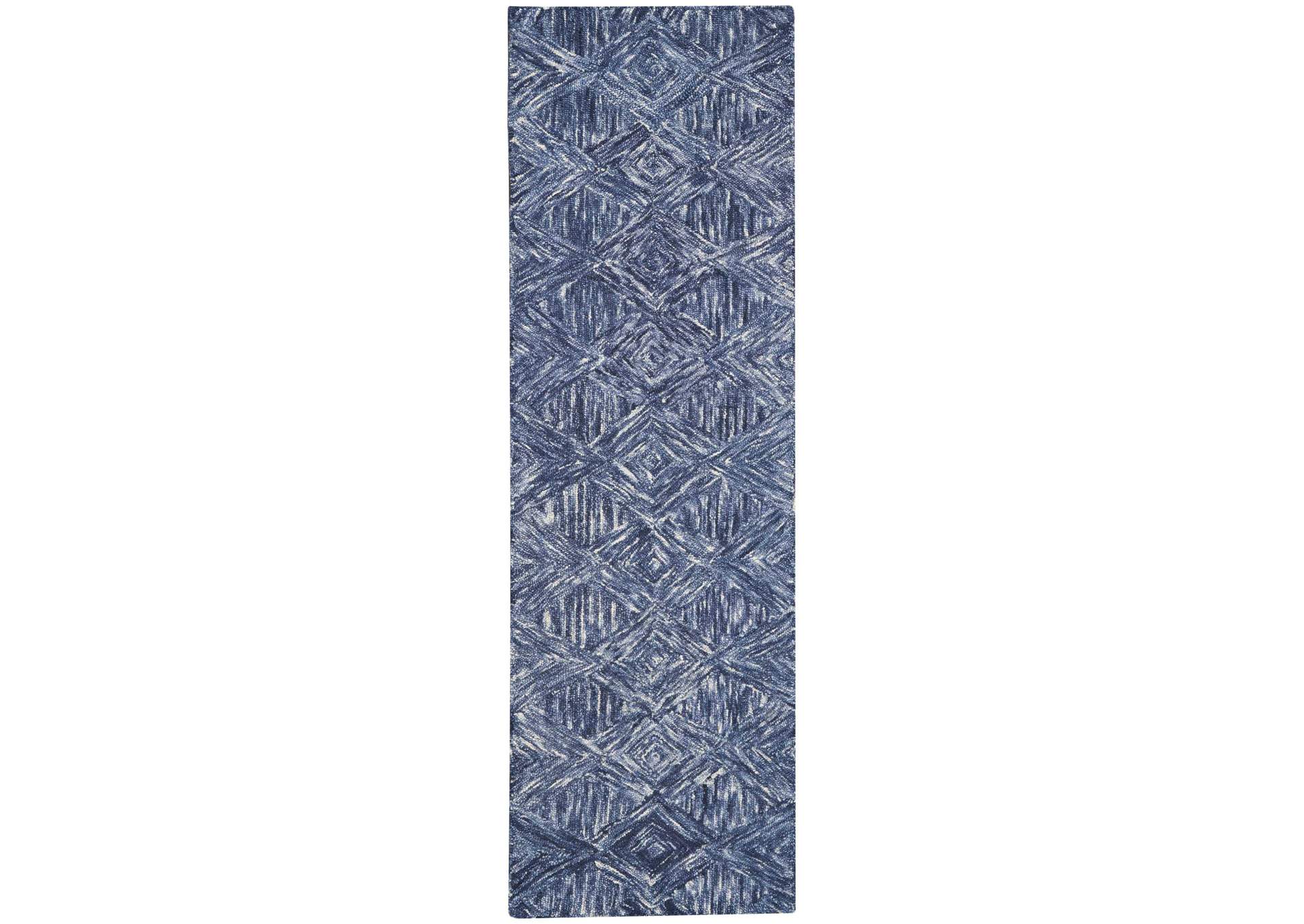 Nourison Linked Blue 8' Runner Wool Hallway Rug,Nourison