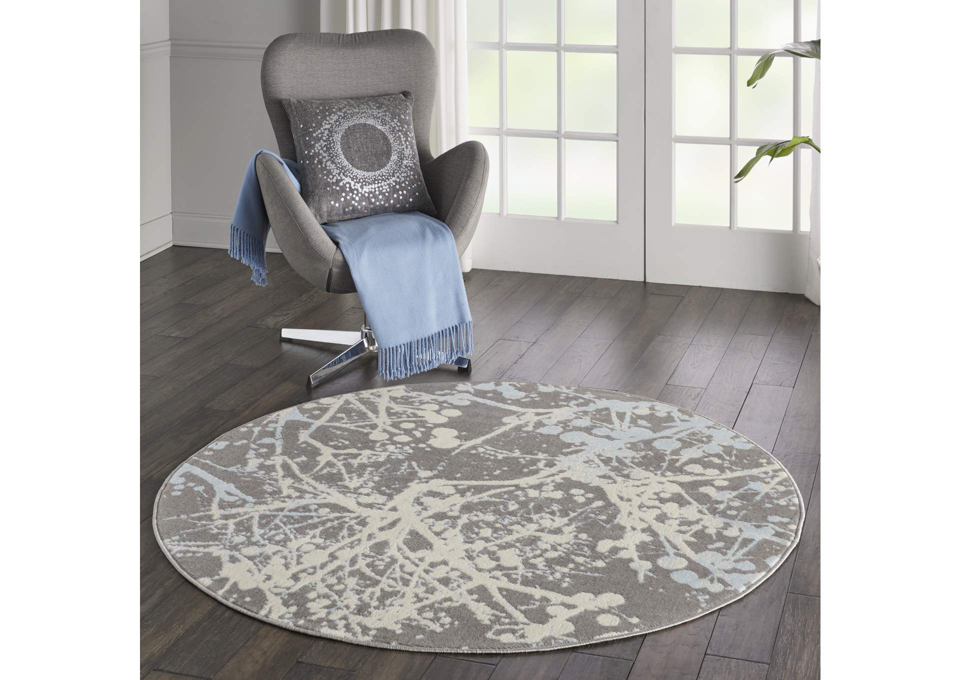Nourison Jubilant JUB12 Grey and Blue 5' Round Contemporary Area Rug,Nourison