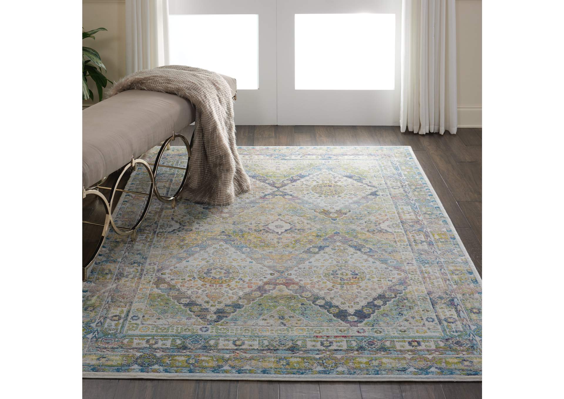 Nourison Ankara Global ANR07 Blue and Green 5'x8' Farmhouse Area Rug,Nourison