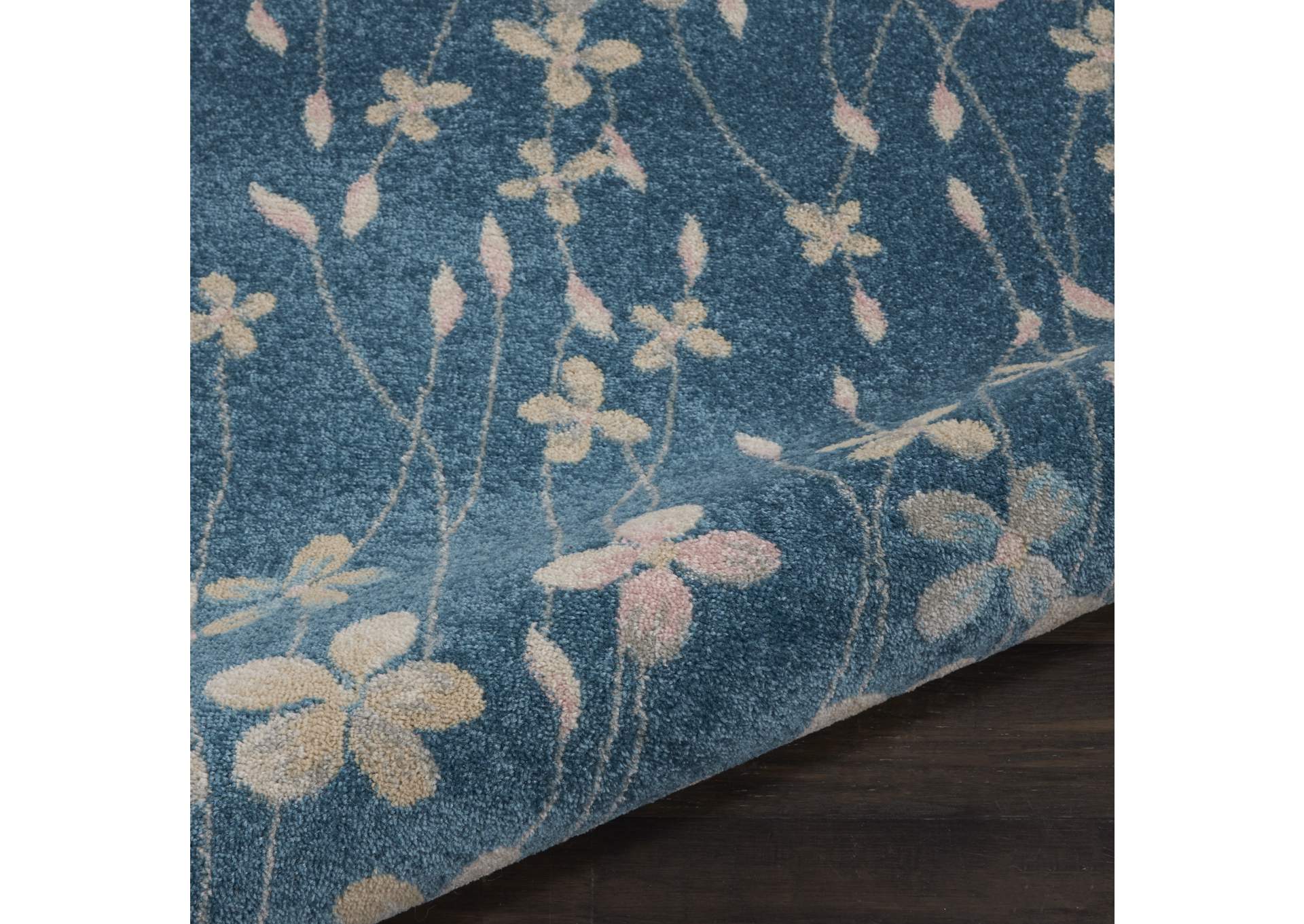 Nourison Tranquil TRA04 Turquoise Blue 5' Round Floral Area Rug,Nourison