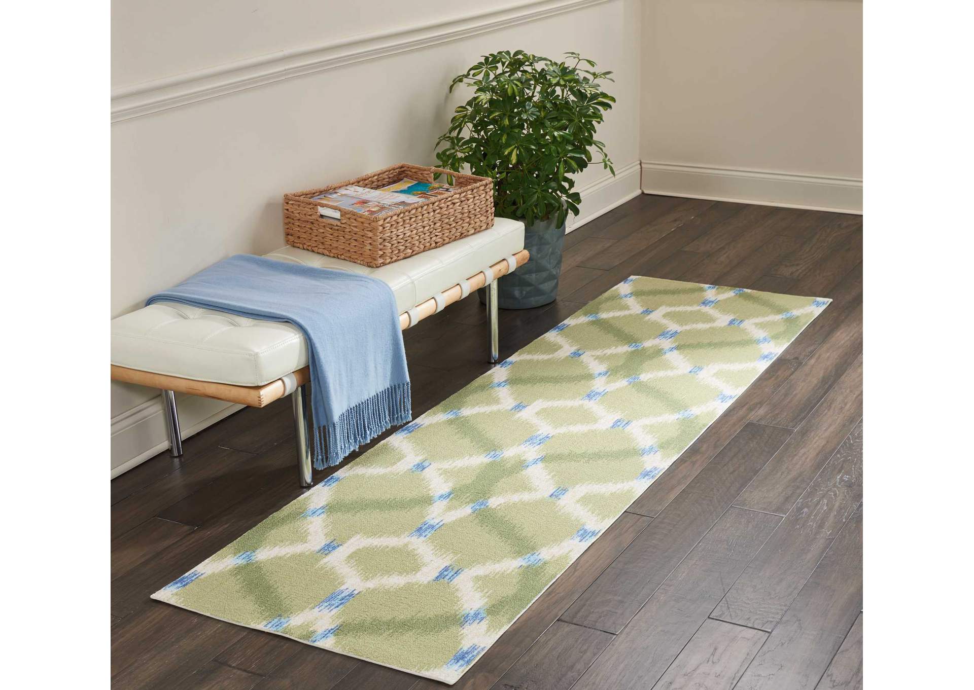 Nourison Sun N Shade SND05 Green 8' Runner Hallway Rug,Nourison