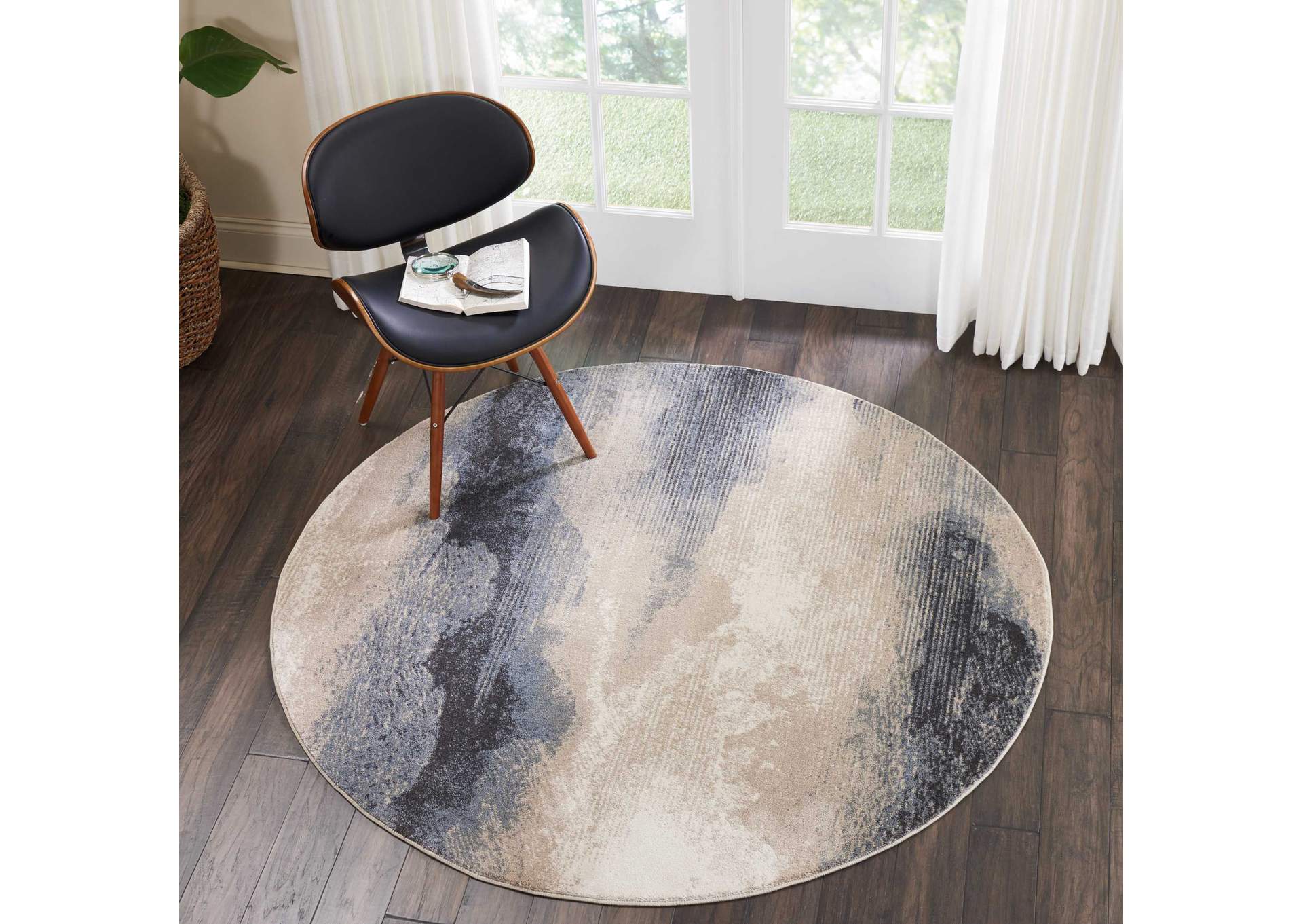 Nourison Maxell MAE06 Grey and Ivory 5' Round Area Rug,Nourison