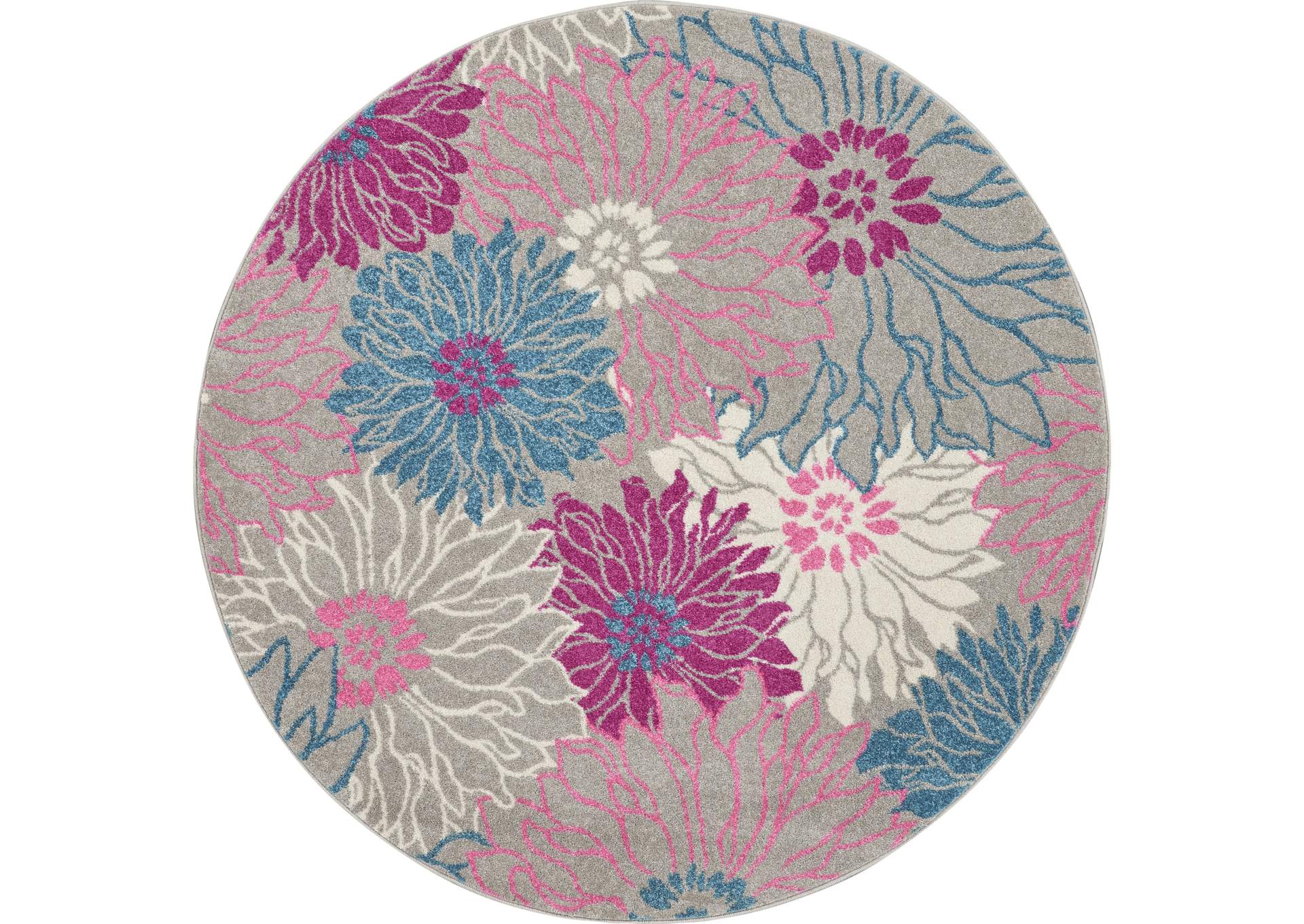 Nourison Passion PSN17 Pink and Grey 4' Round Floral Area Rug,Nourison