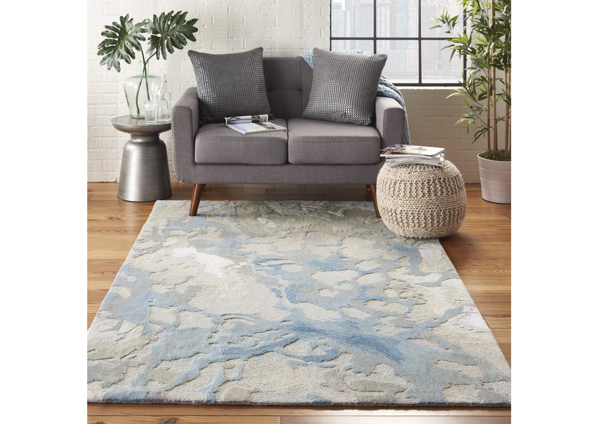 Nourison Symmetry SMM07 Beige and Blue 5'x8' Area Rug,Nourison
