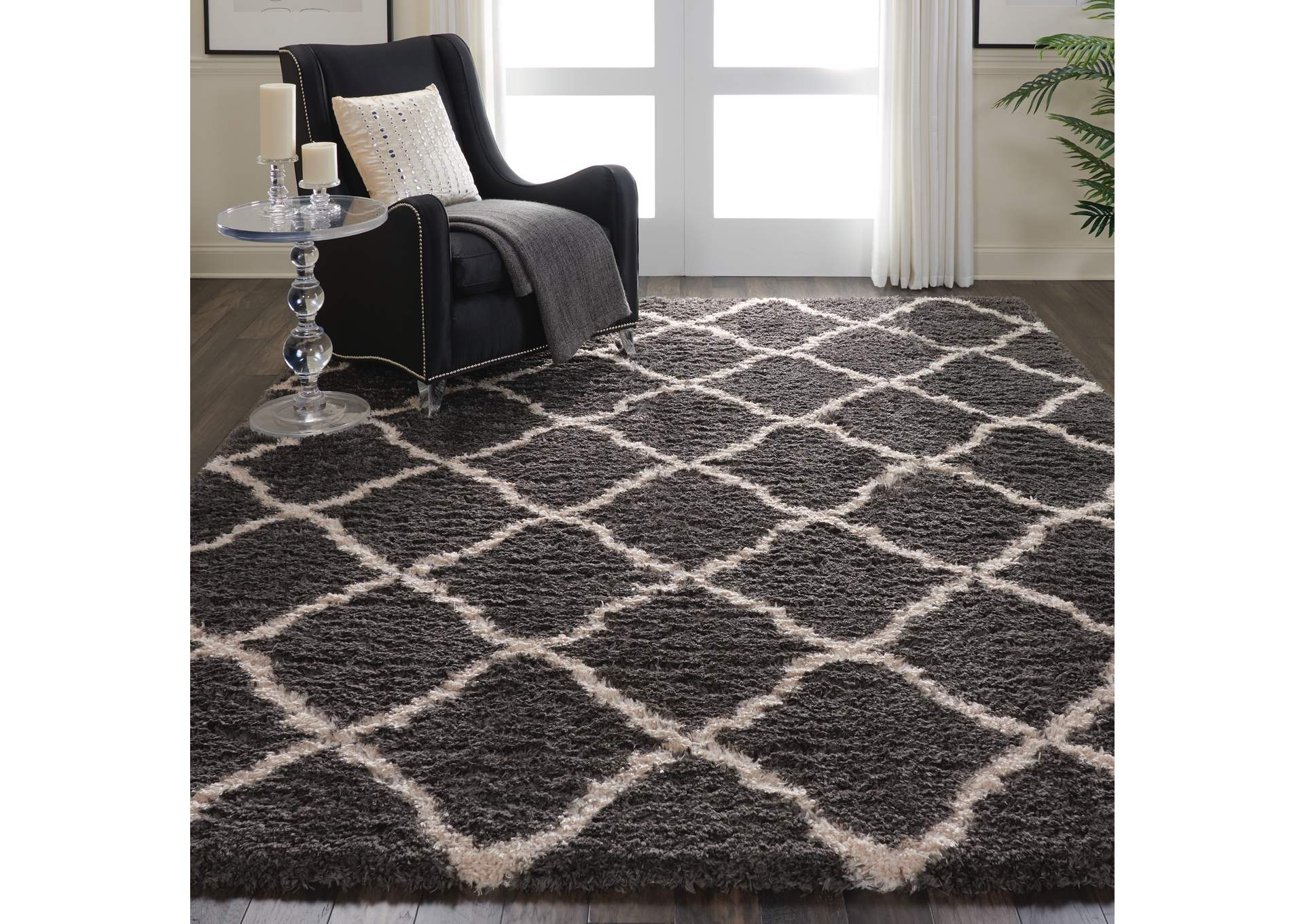 Nourison Luxe Shag LXS02 Dark Grey 9'x12' Oversized Rug,Nourison