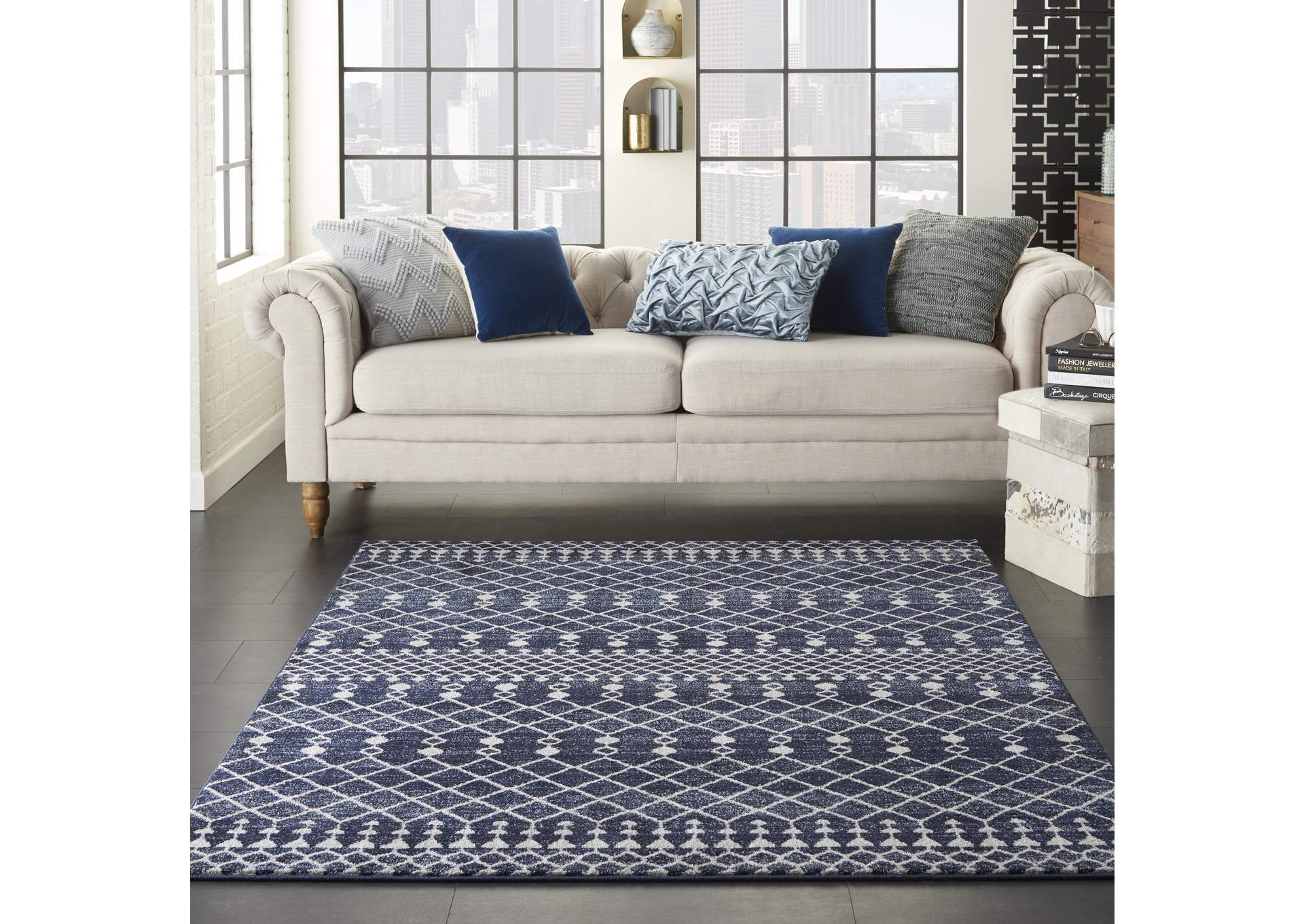 Nourison Palermo 4' x 6' Navy and Grey Distressed Bohemian Area Rug,Nourison