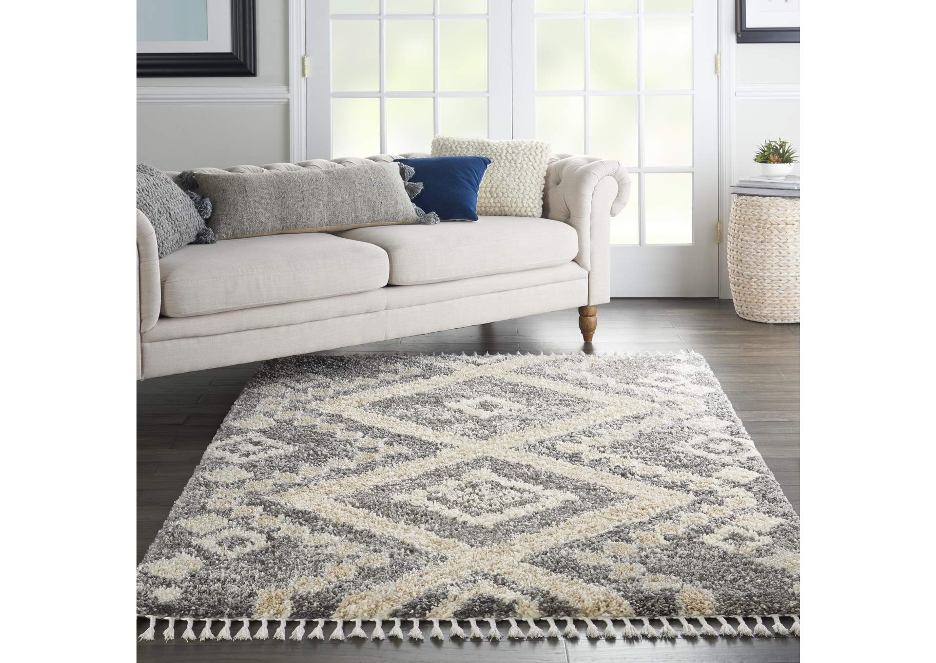 Nourison Oslo Shag OSL02 5'x8' Charcoal Grey Scandinavian Shag Rug,Nourison