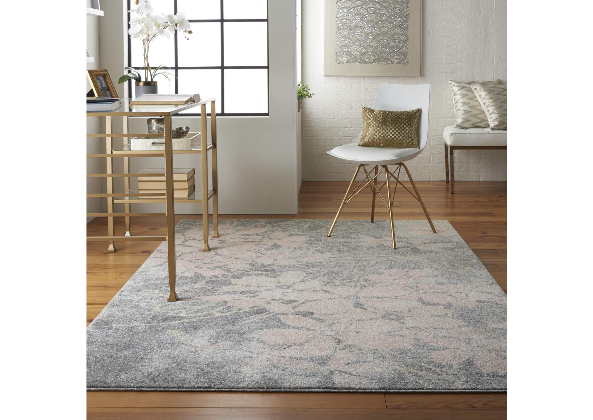 Nourison Tranquil TRA08 Pink and Grey 5'x7' Ombre Floral Area Rug,Nourison