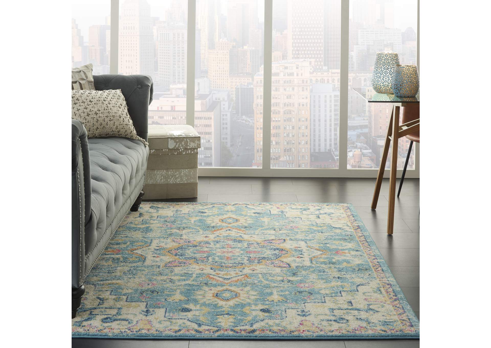 Nourison Passion 5' x 7' Ivory, Light Blue Bohemian Area Rug,Nourison