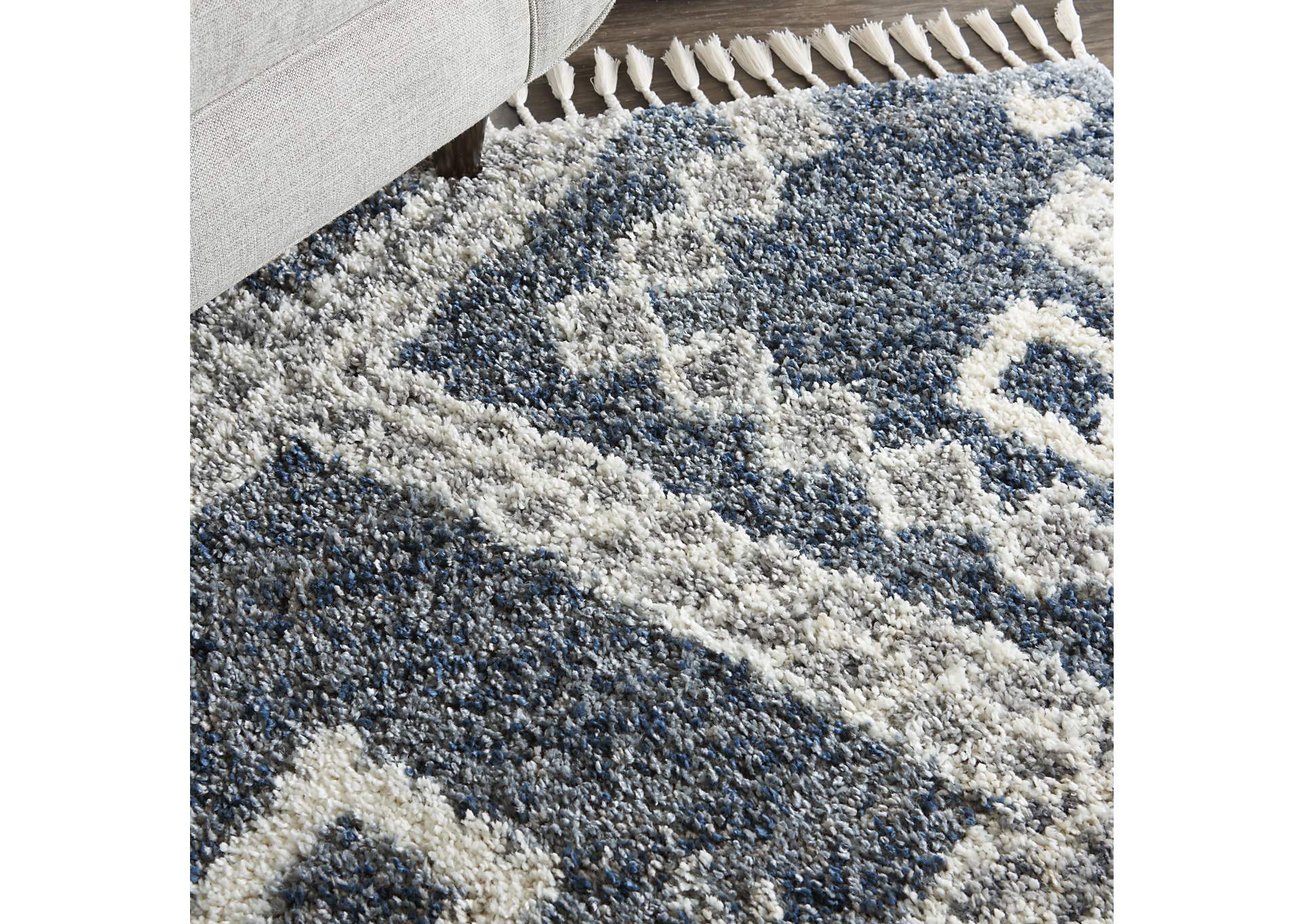 Nourison Oslo Shag OSL02 4'x6' Dark Blue and Grey Scandinavian Shag Rug,Nourison