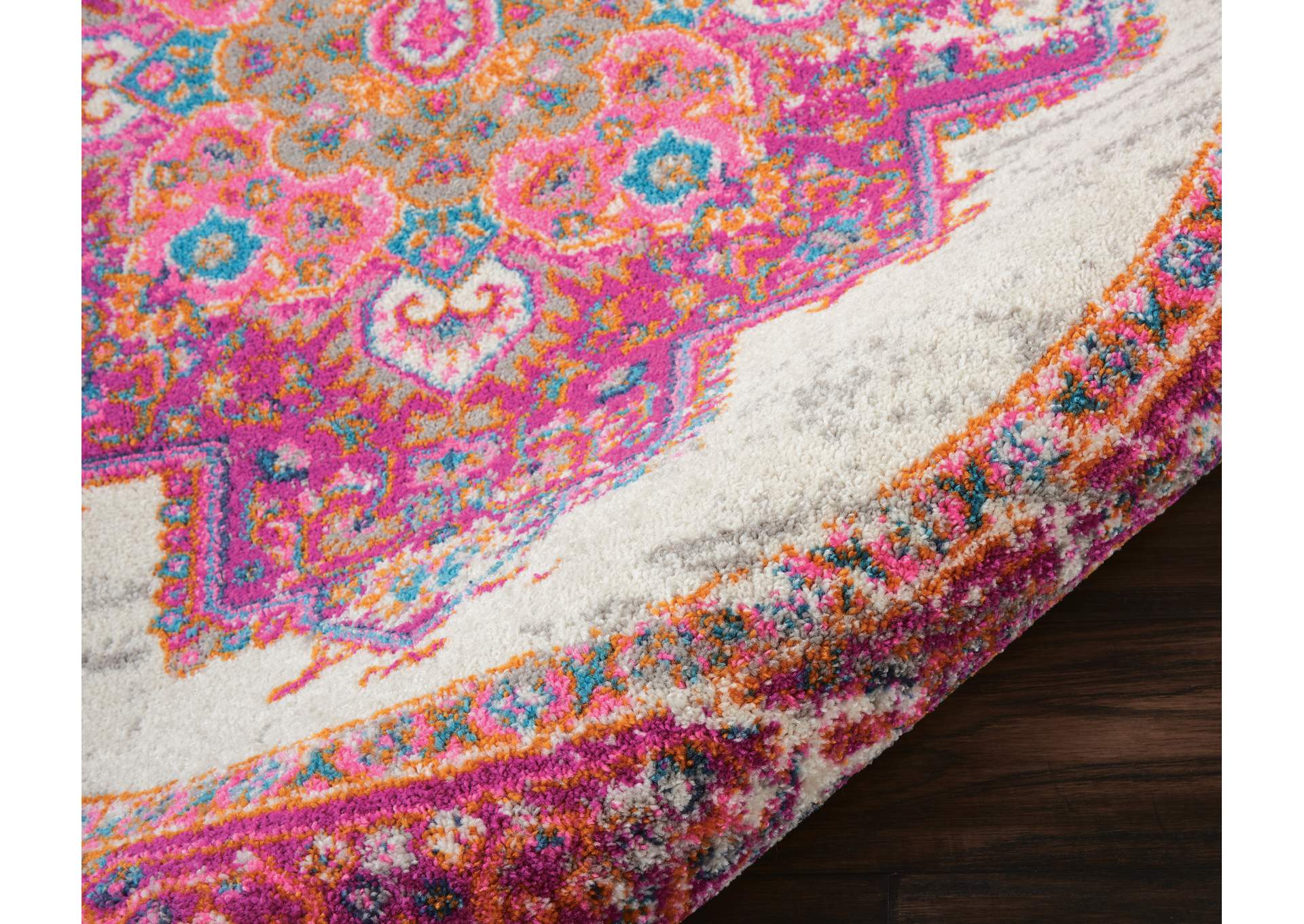 Nourison Passion PSN03 Pink and White 4' Round Vintage Area Rug,Nourison