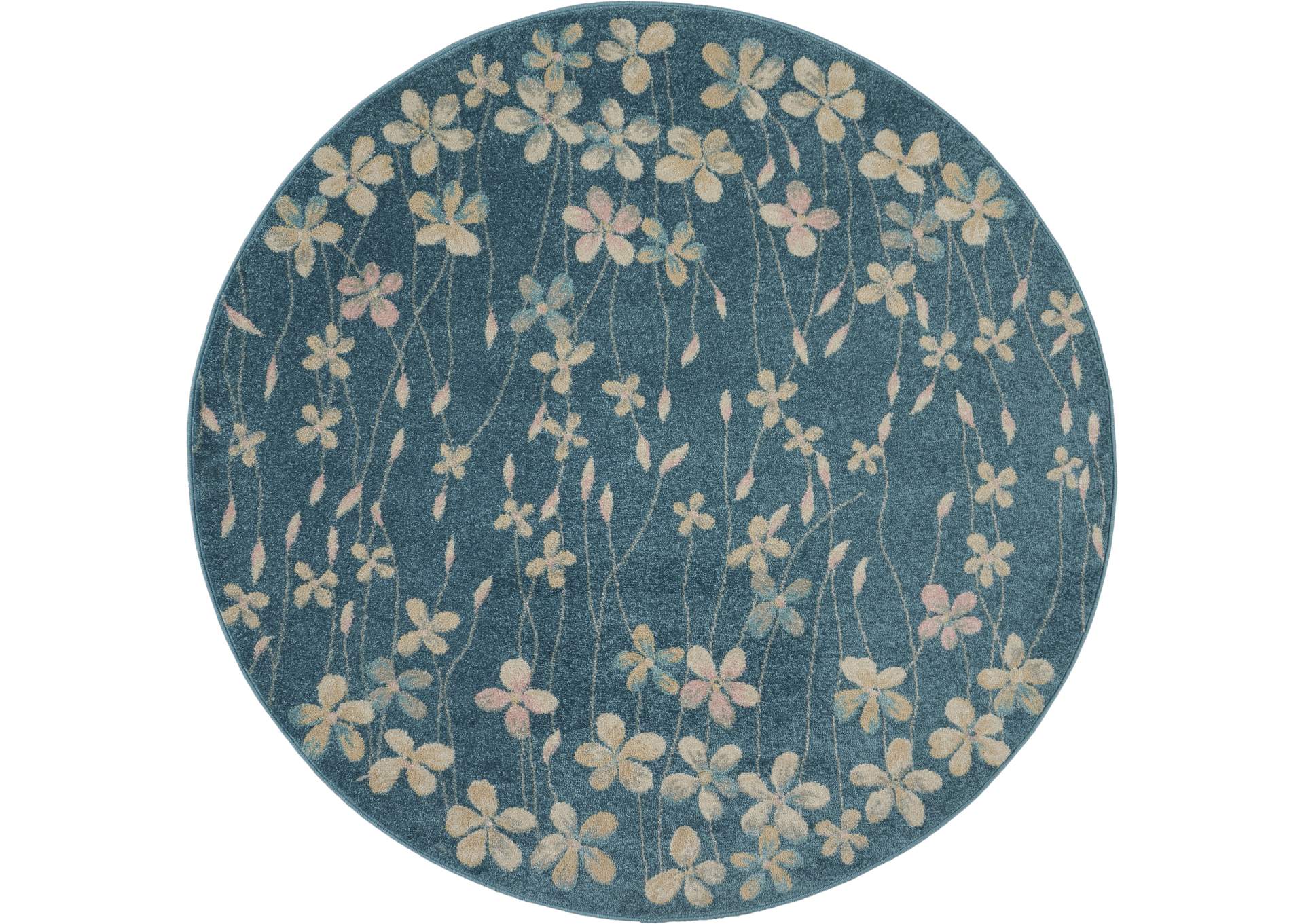 Nourison Tranquil TRA04 Turquoise Blue 5' Round Floral Area Rug,Nourison