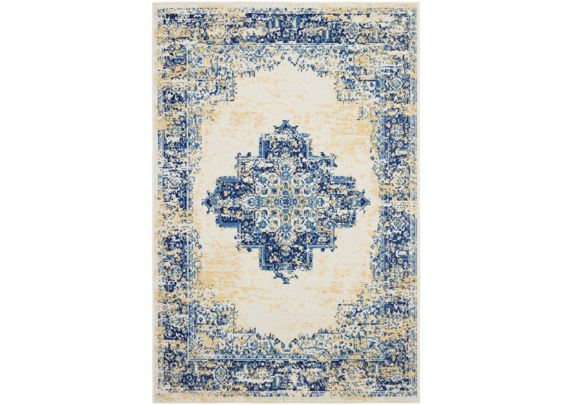 Nourison Grafix GRF14 White and Blue 4'x6' Area Rug,Nourison