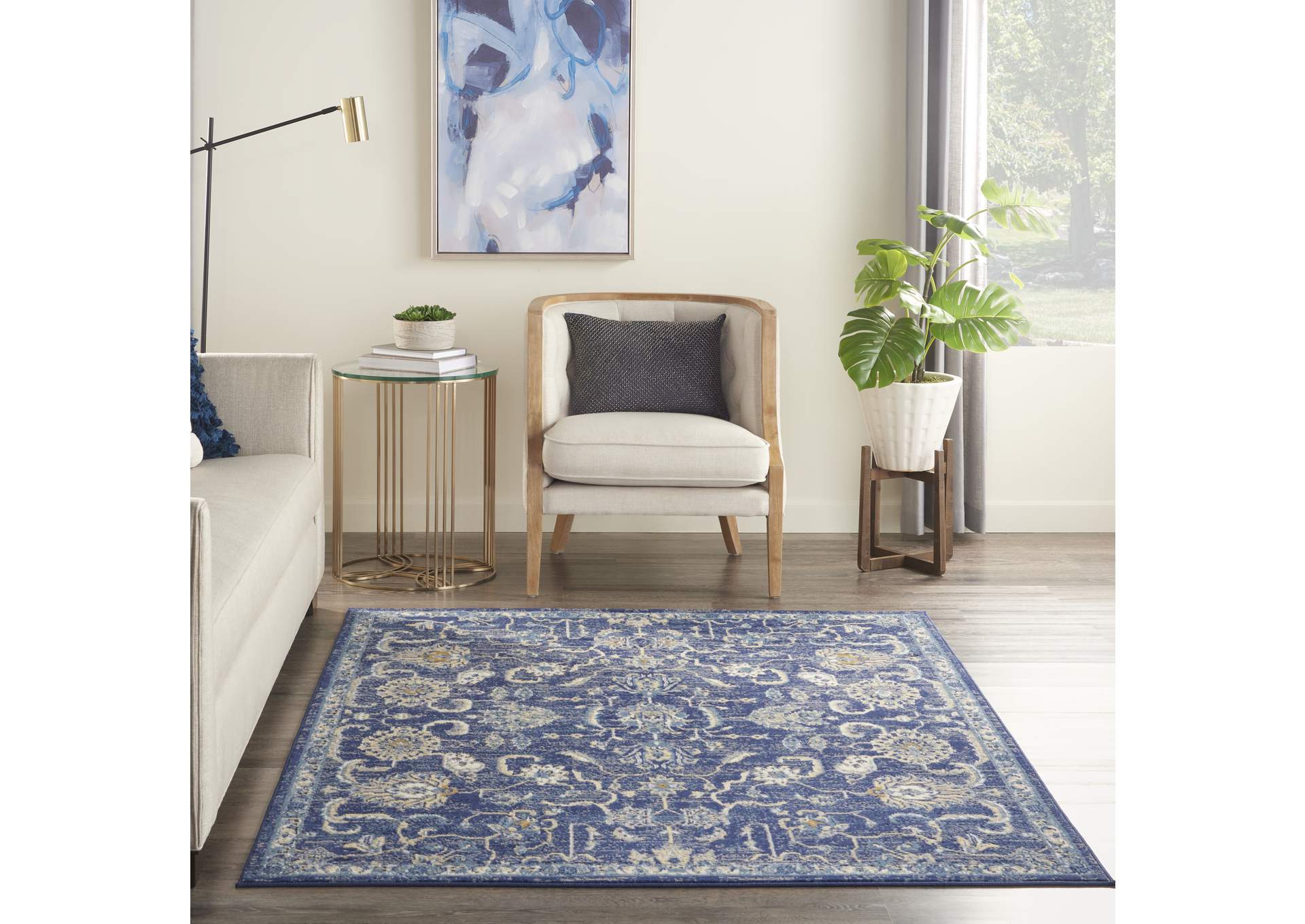 Nourison Grafix GRF24 Navy Blue 5'x7' Persian Area Rug,Nourison