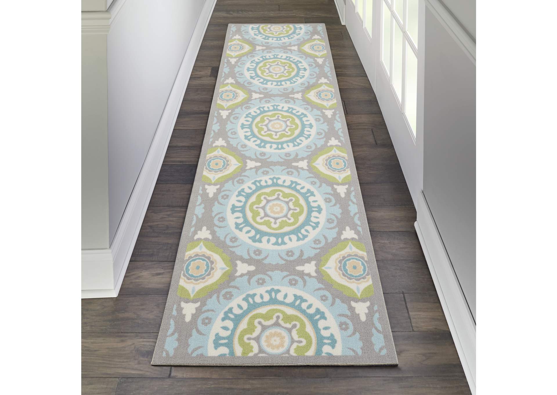 Waverly Sun N Shade SND16 Green 8' Runner Hallway Rug,Nourison