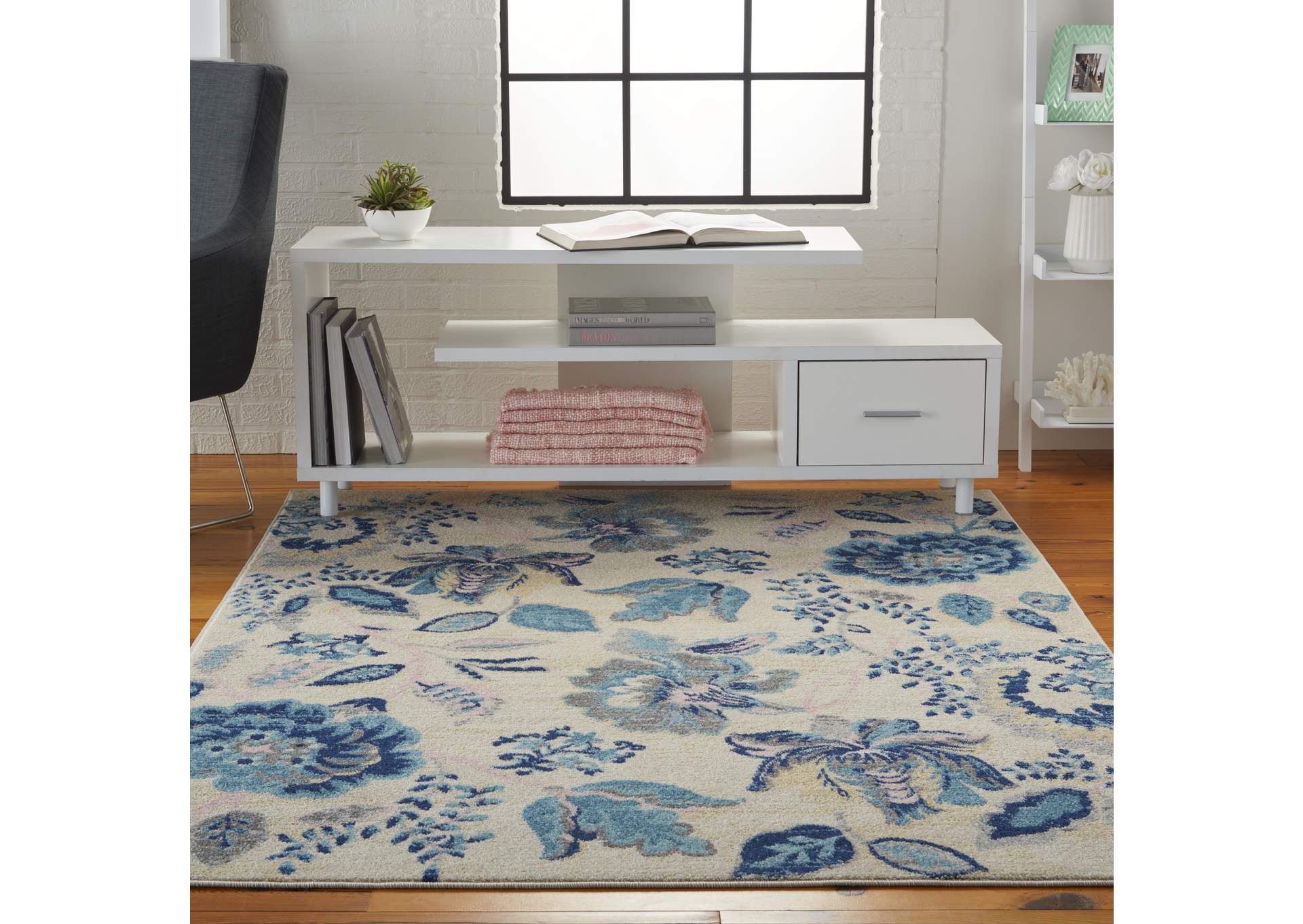 Nourison Tranquil TRA02 Blue and White 5'x7' French Country Area Rug,Nourison