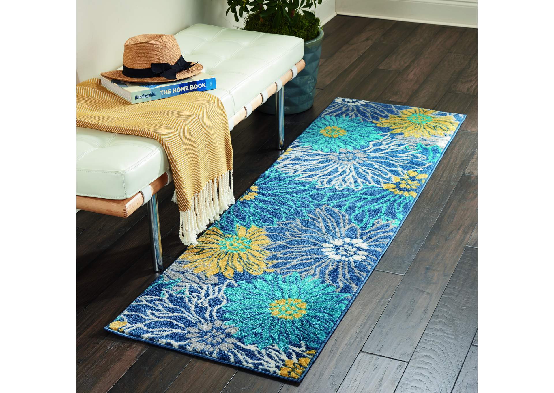 Nourison Passion PSN17 Blue 6' Runner Hallway Rug,Nourison
