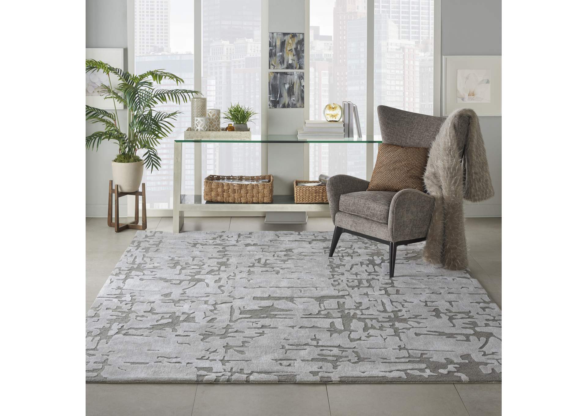 Nourison Symmetry SMM03 Silver 9'x12' Oversized Textured Rug,Nourison