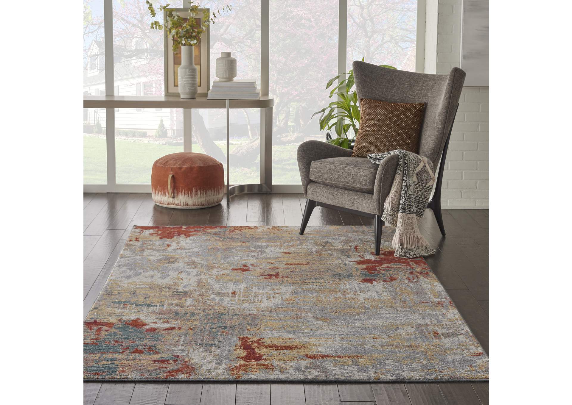Nourison Artworks ATW03 Red and Gold Multicolor 6'x8' Abstract Area Rug,Nourison