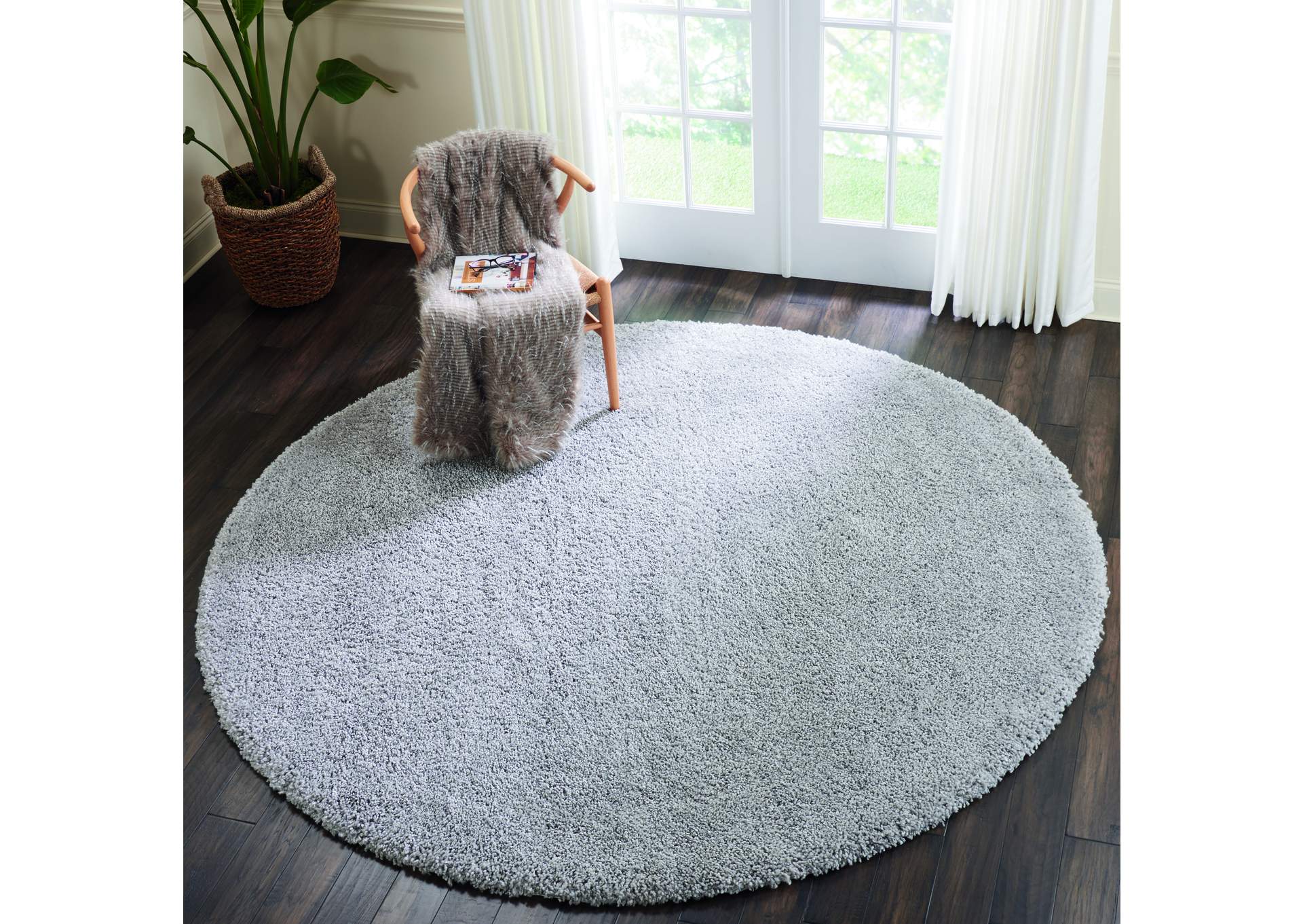 Nourison Malibu Shag MSG01 Grey 8' Round Large Rug,Nourison