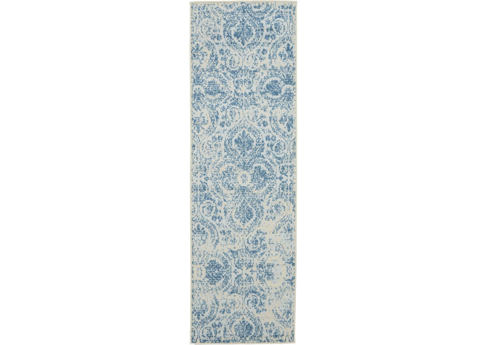 Nourison Jubilant JUB05 Teal Blue 7' Runner Low-pile Hallway Rug,Nourison