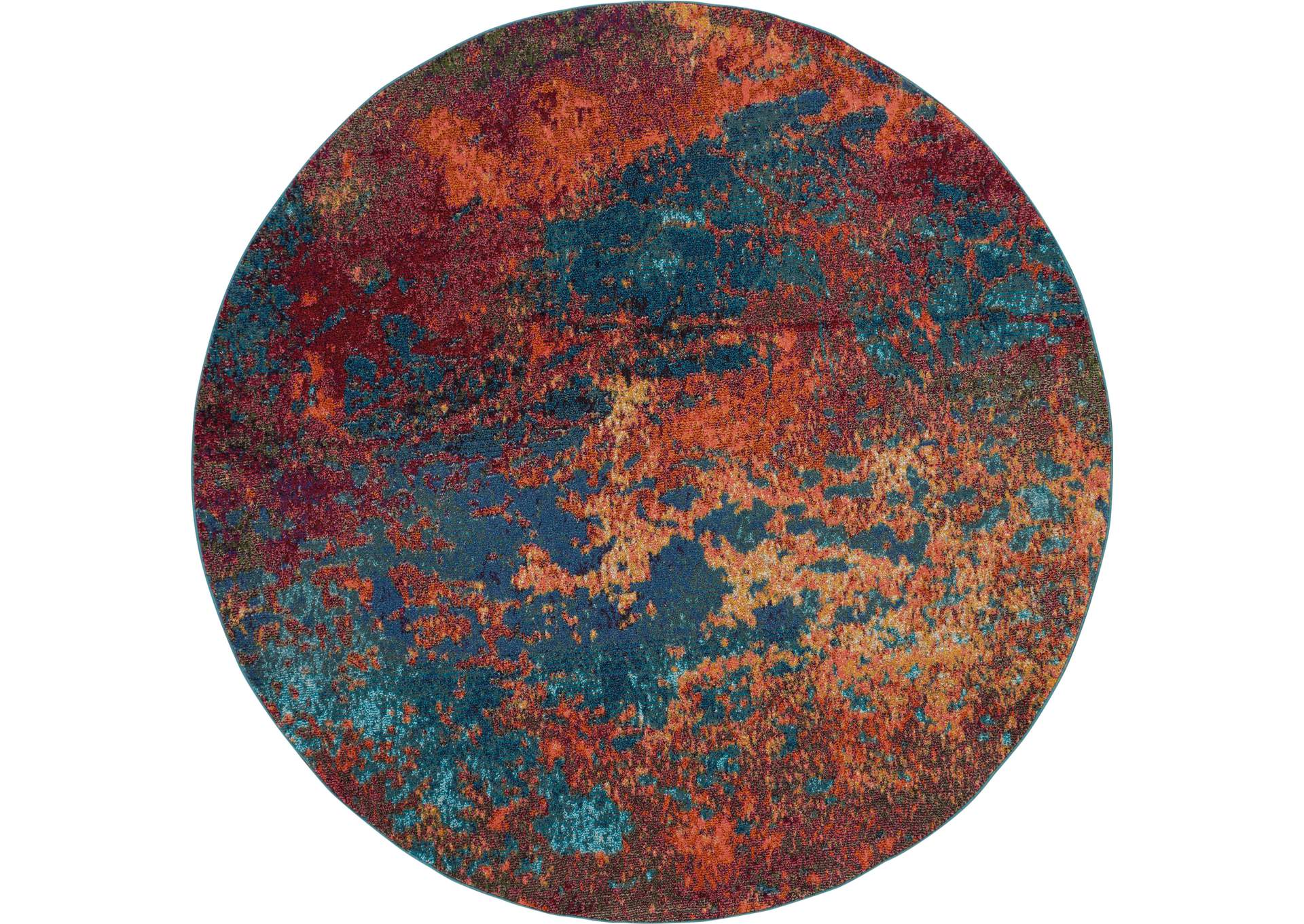 Nourison Celestial CES08 Blue and Red 8' Round Large Rug,Nourison
