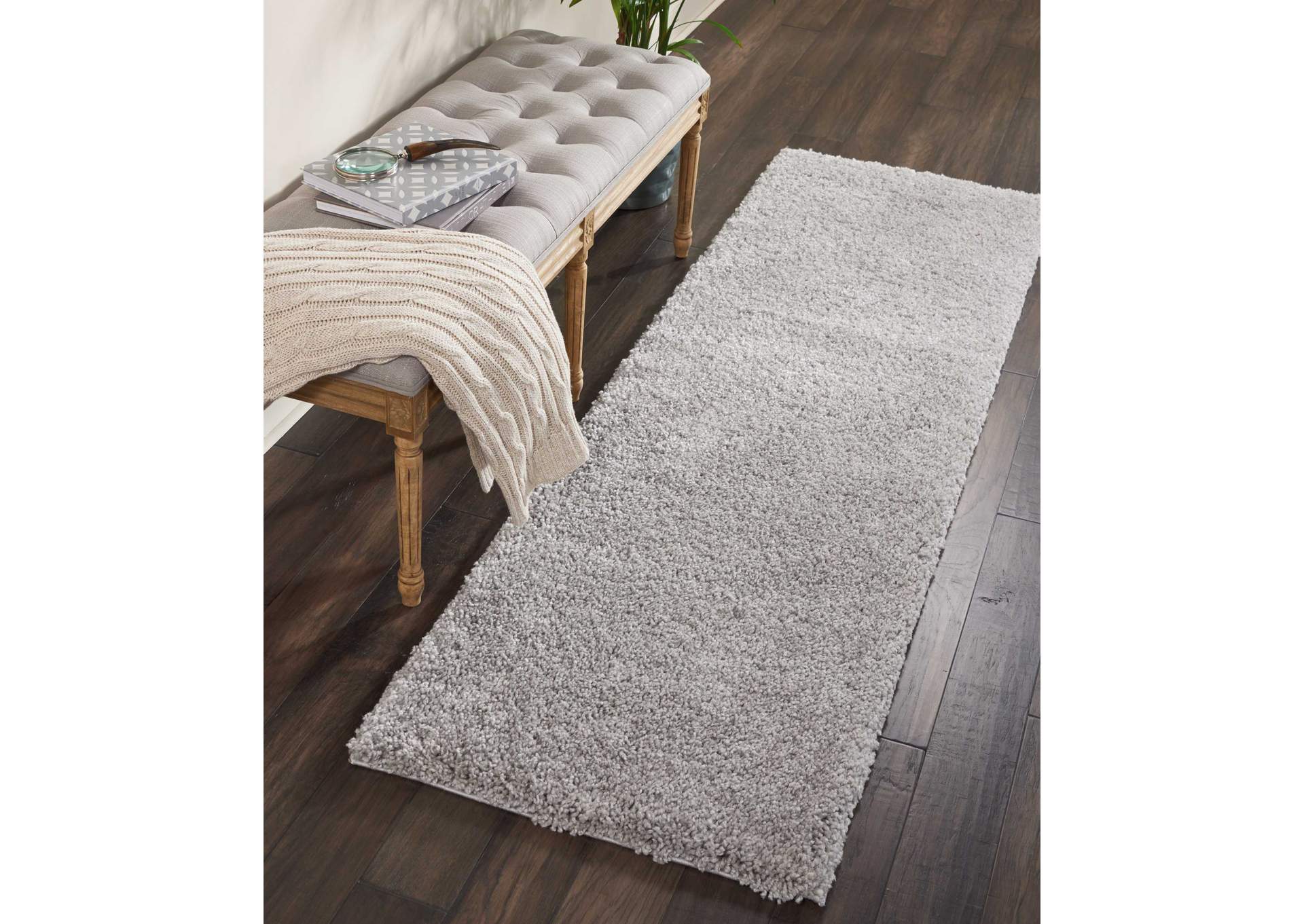 Nourison Malibu Shag MSG01 Grey 8' Runner Hallway Rug,Nourison