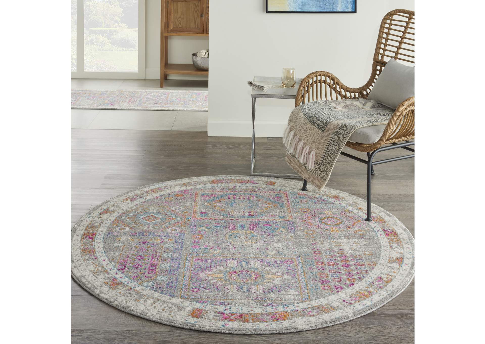 Nourison Passion 4' Round Grey Multicolor Area Rug,Nourison