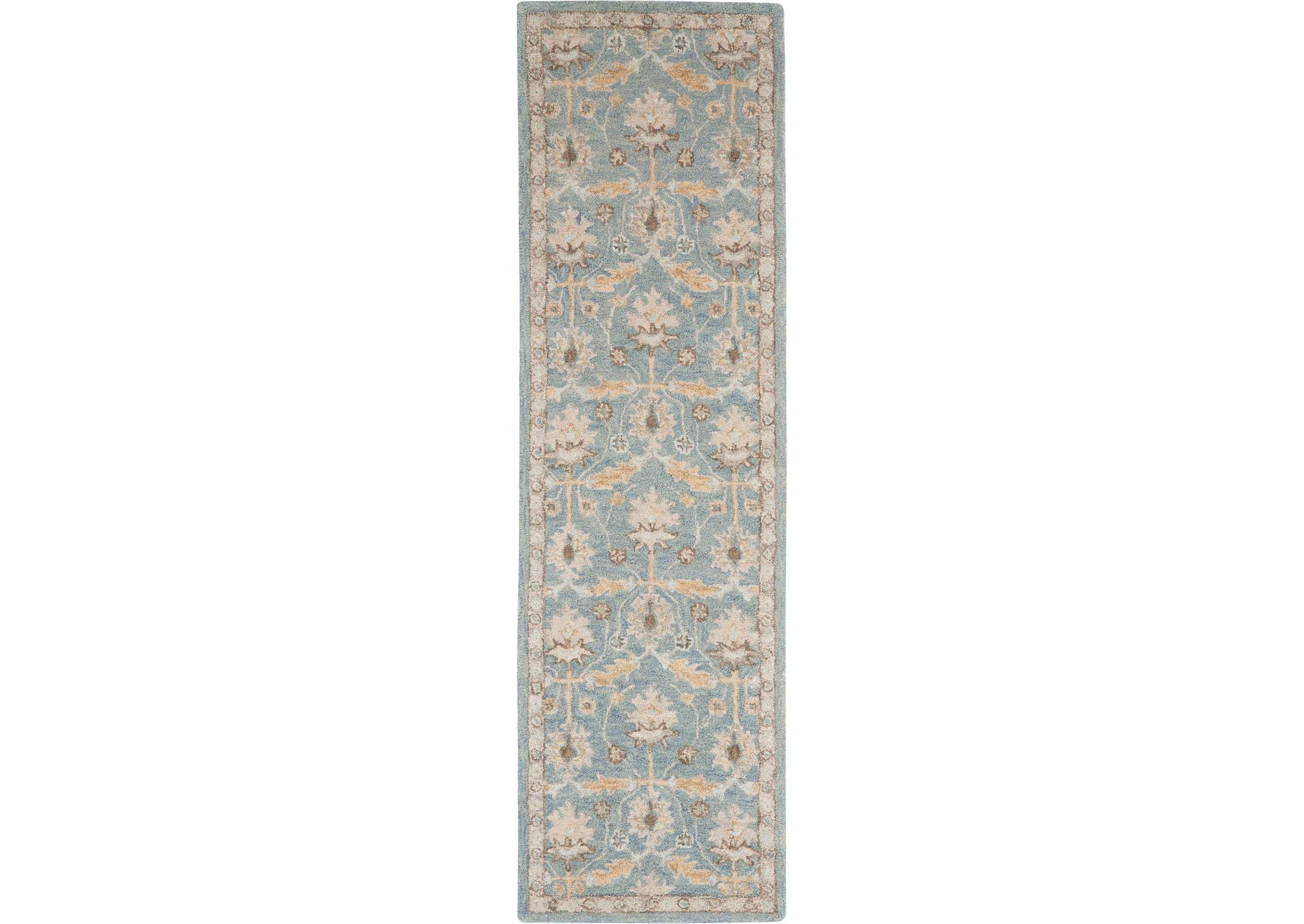 Nourison Jazmine JAZ02 Light Blue and Beige 8' Runner Wool Hallway Rug,Nourison