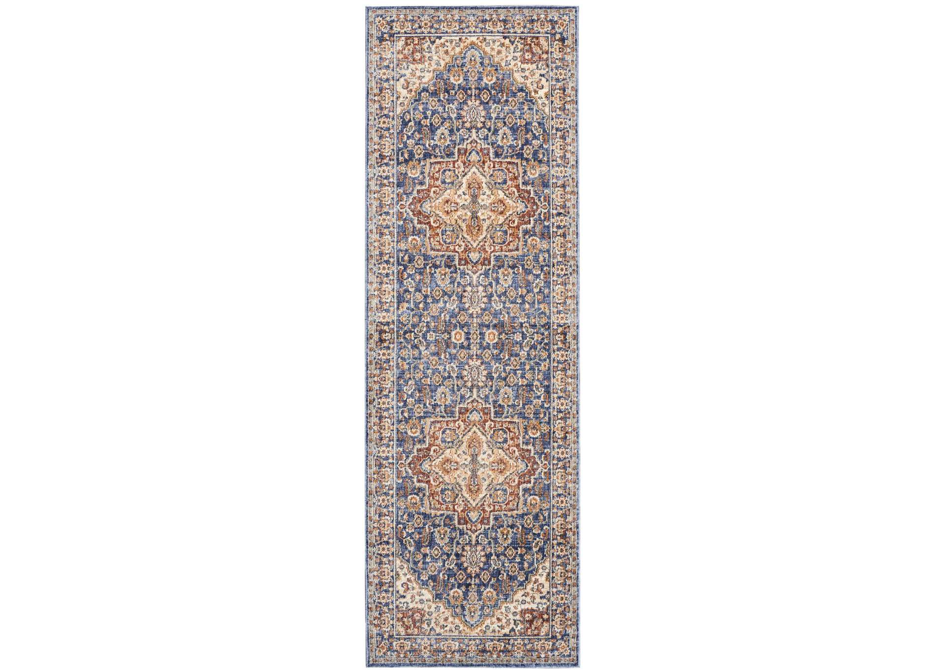 Nourison Lagos LAG01 Blue Multicolor 8' Runner Low-pile Hallway Rug,Nourison