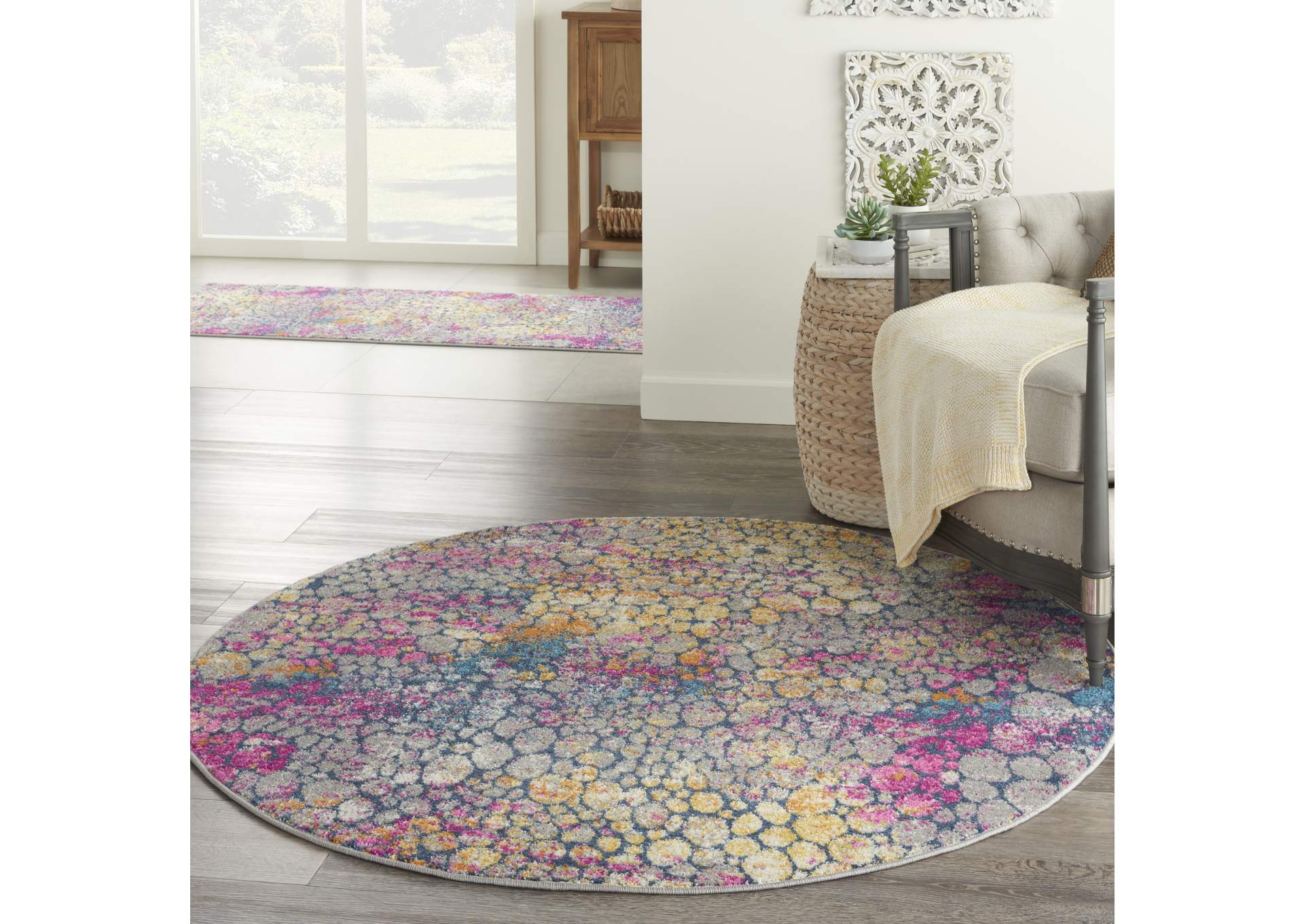 Nourison Passion 4' Round Yellow Multicolor Area Rug,Nourison