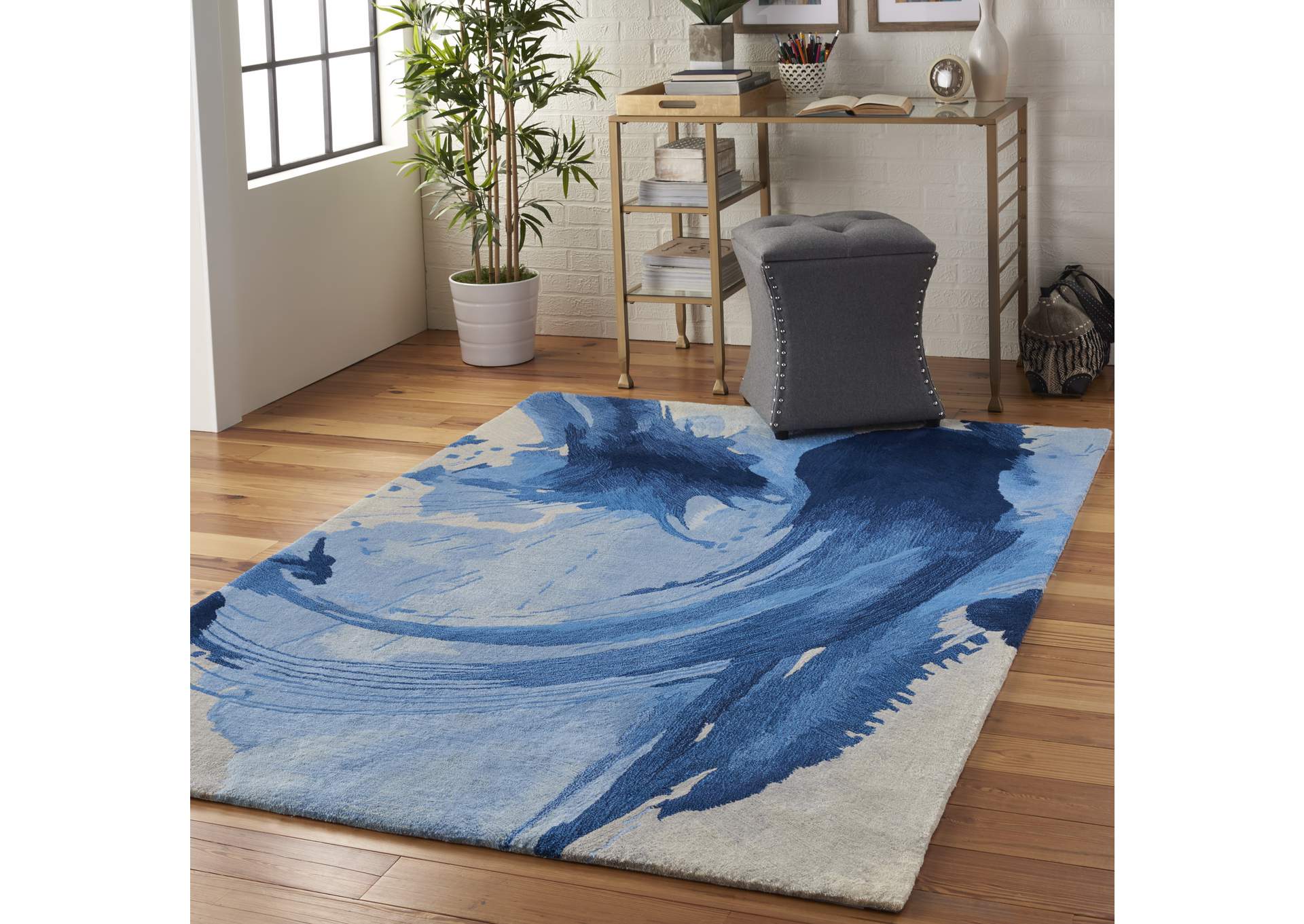 Nourison Symmetry SMM01 Navy Blue and Ivory 4'x6' Area Rug,Nourison