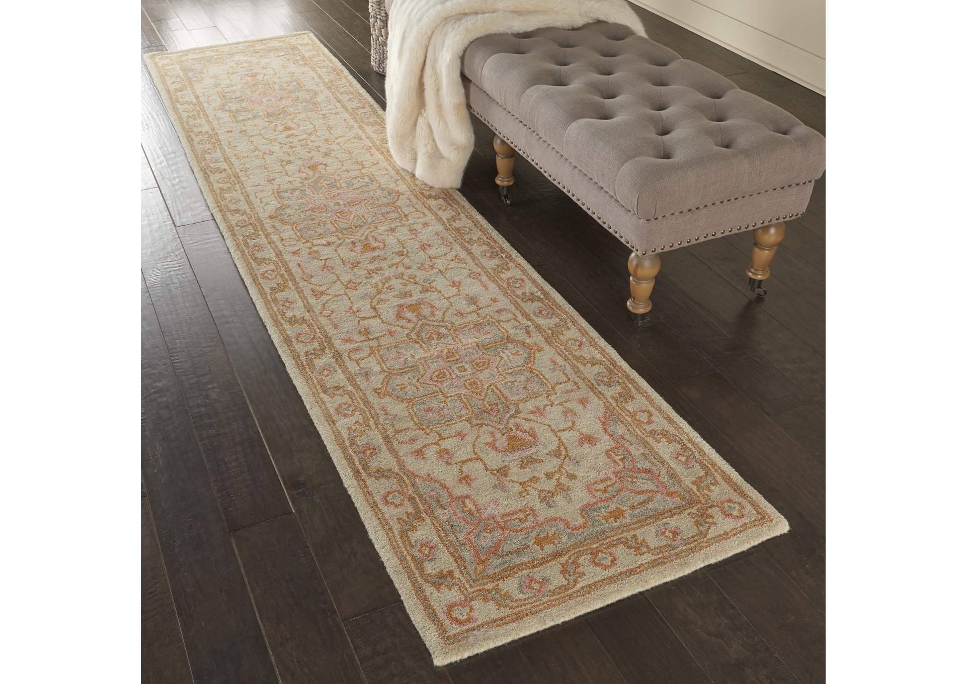 Nourison Jazmine JAZ01 Orange and Cream 10' Runner Wool Hallway Rug,Nourison