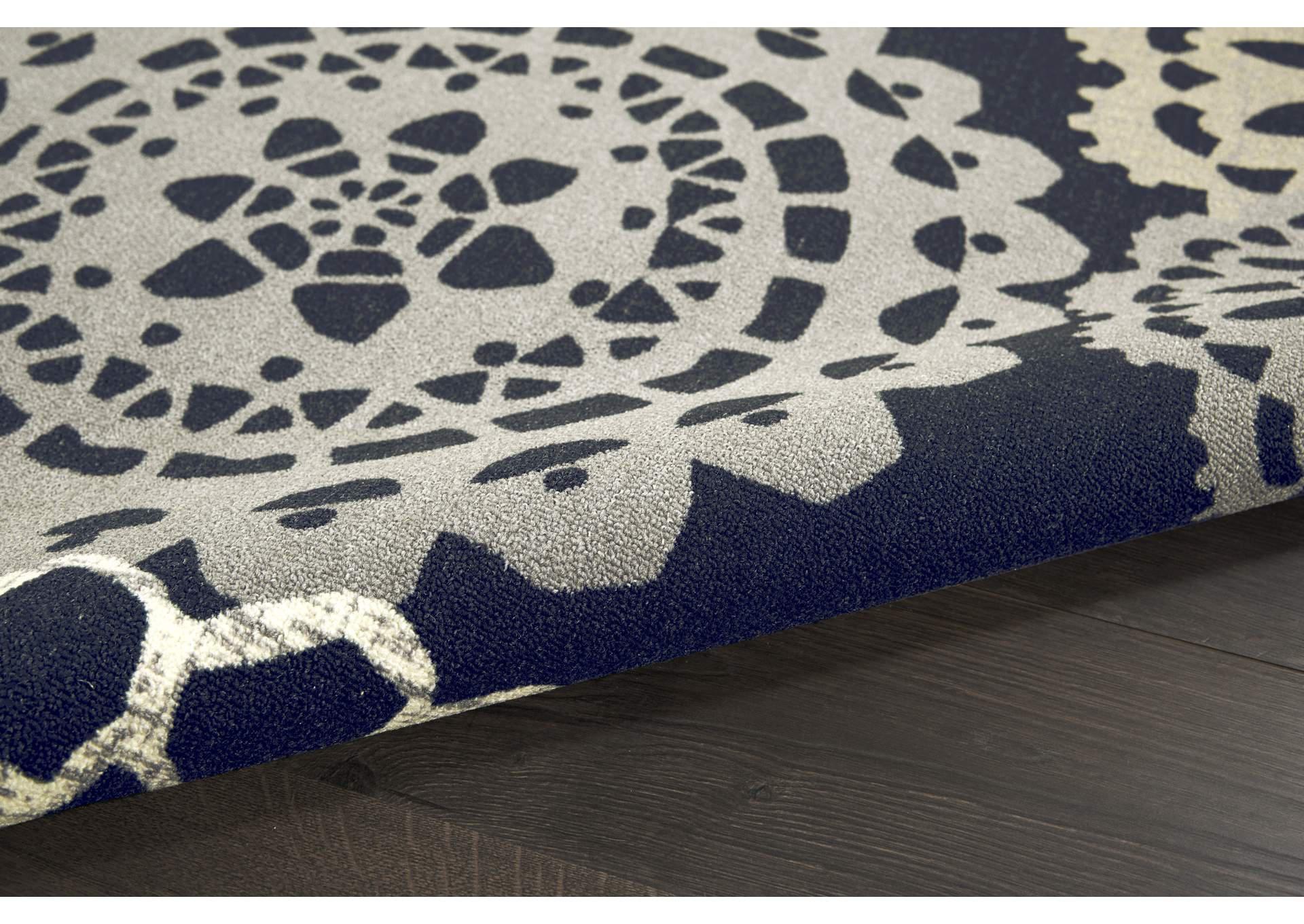 Waverly Sun N Shade SND72 Navy Black and Grey 8'x11' Oversized Indoor-outdoor Rug,Nourison