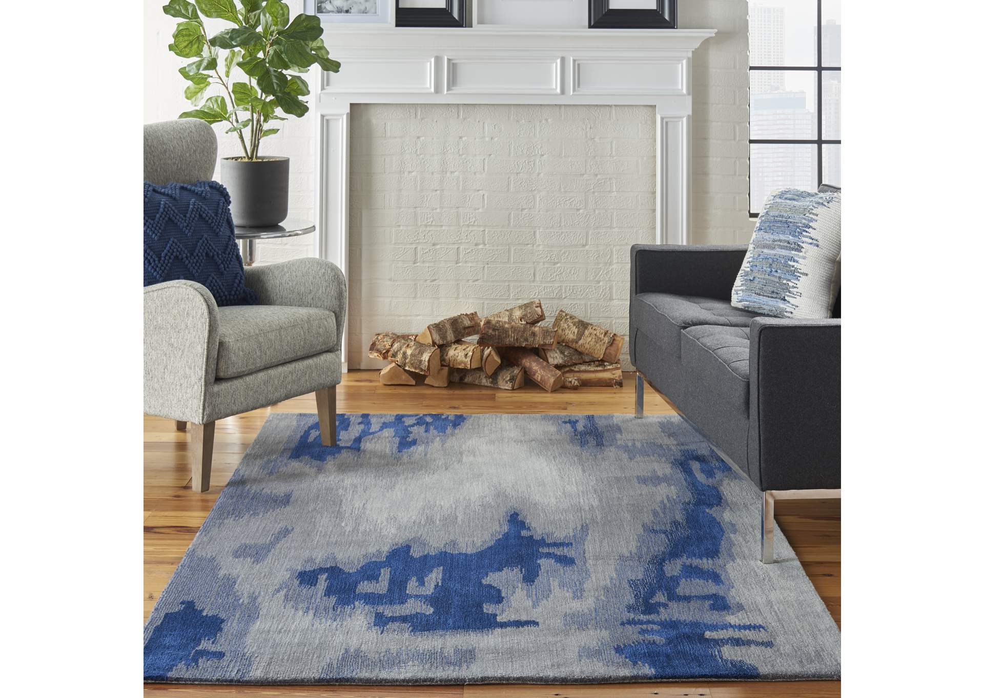 Nourison Symmetry SMM10 Navy Blue and Grey Artistic Area Rug,Nourison