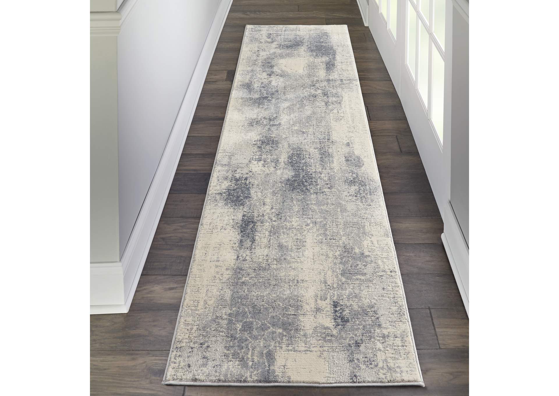 Nourison Rustic Textures RUS02 Slate Blue and Ivory 8' Runner Textured Hallway Rug,Nourison