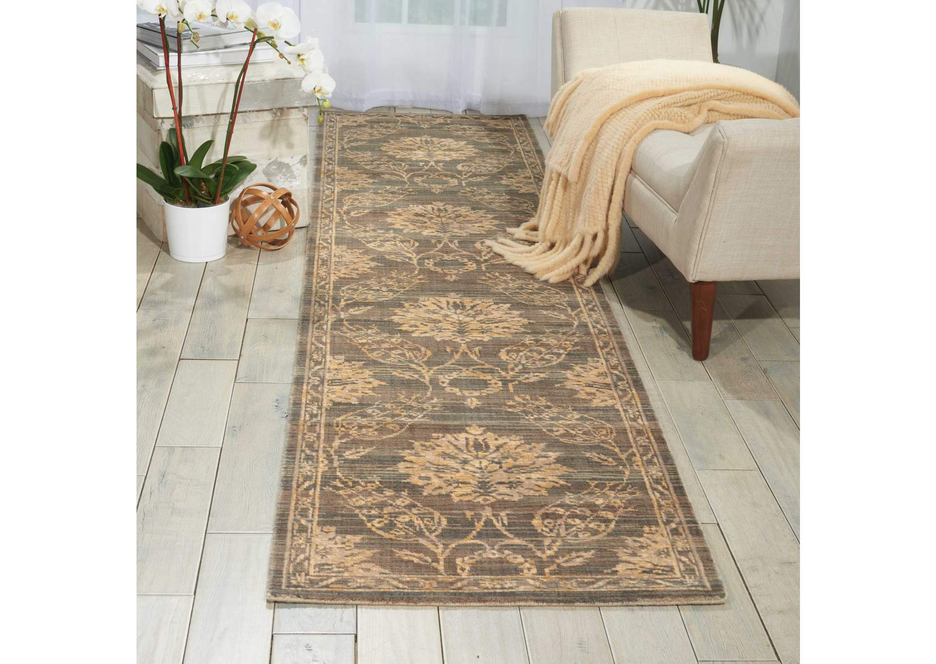 Nourison Silk Elements SKE31 Grey 10' Runner Hallway Rug,Nourison