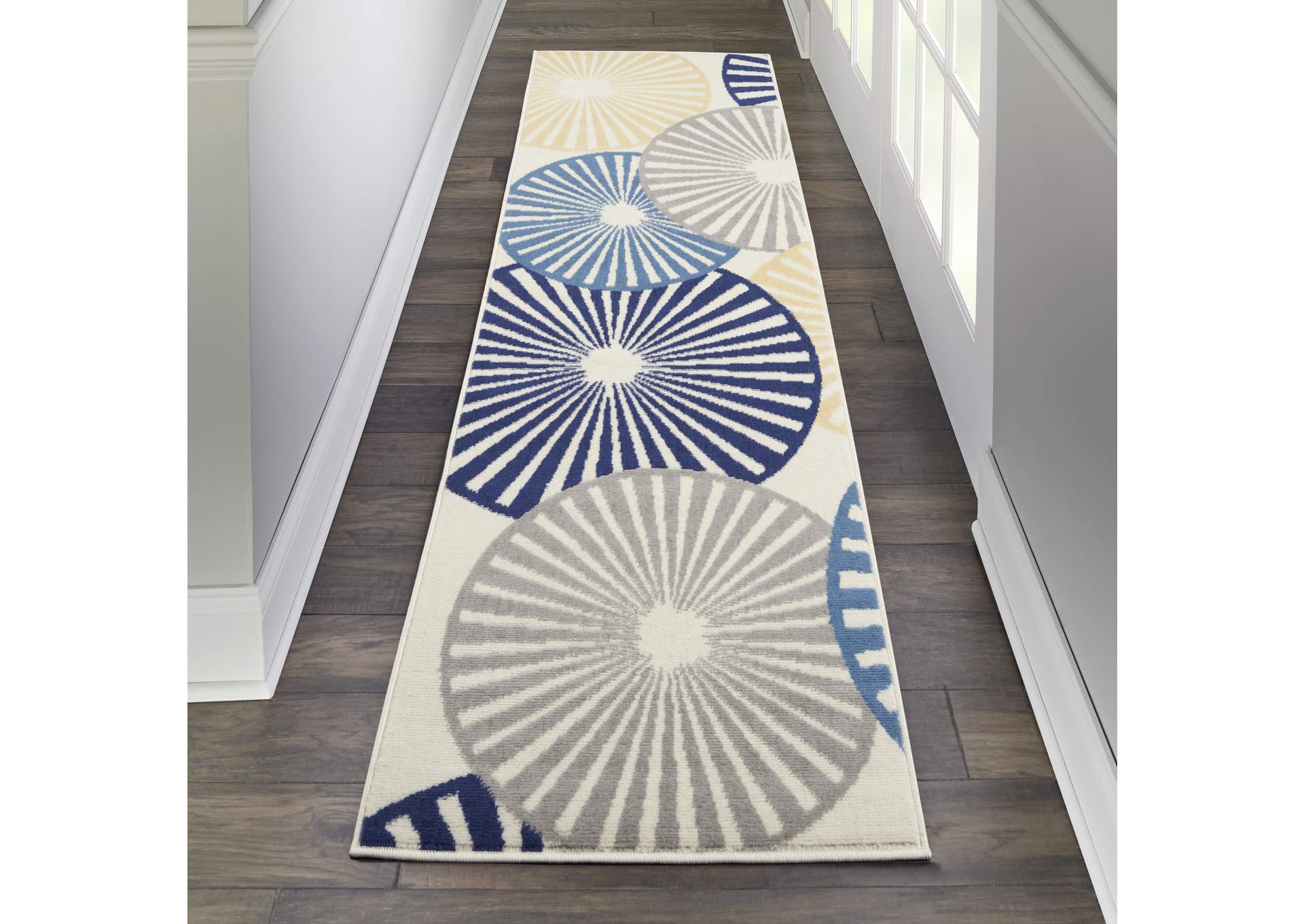 Nourison Grafix GRF20 White and Blue 8' Runner Hallway Rug,Nourison