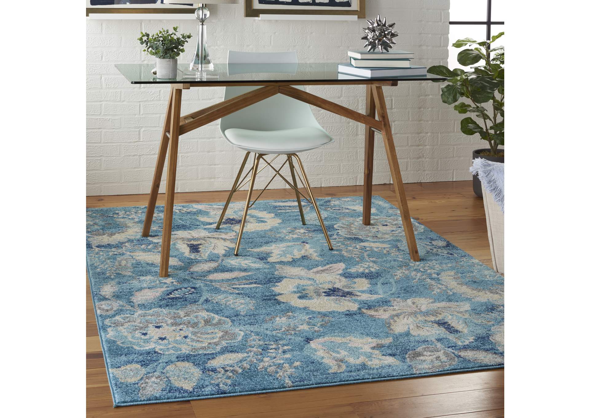 Nourison Tranquil TRA02 Turquoise Blue and White 5'x7' French Country Area Rug,Nourison