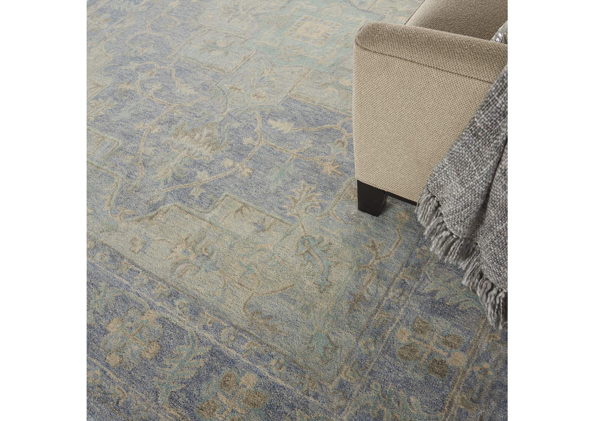 Nourison Jazmine JAZ01 Blue 9'x12' Oversized Wool Rug,Nourison
