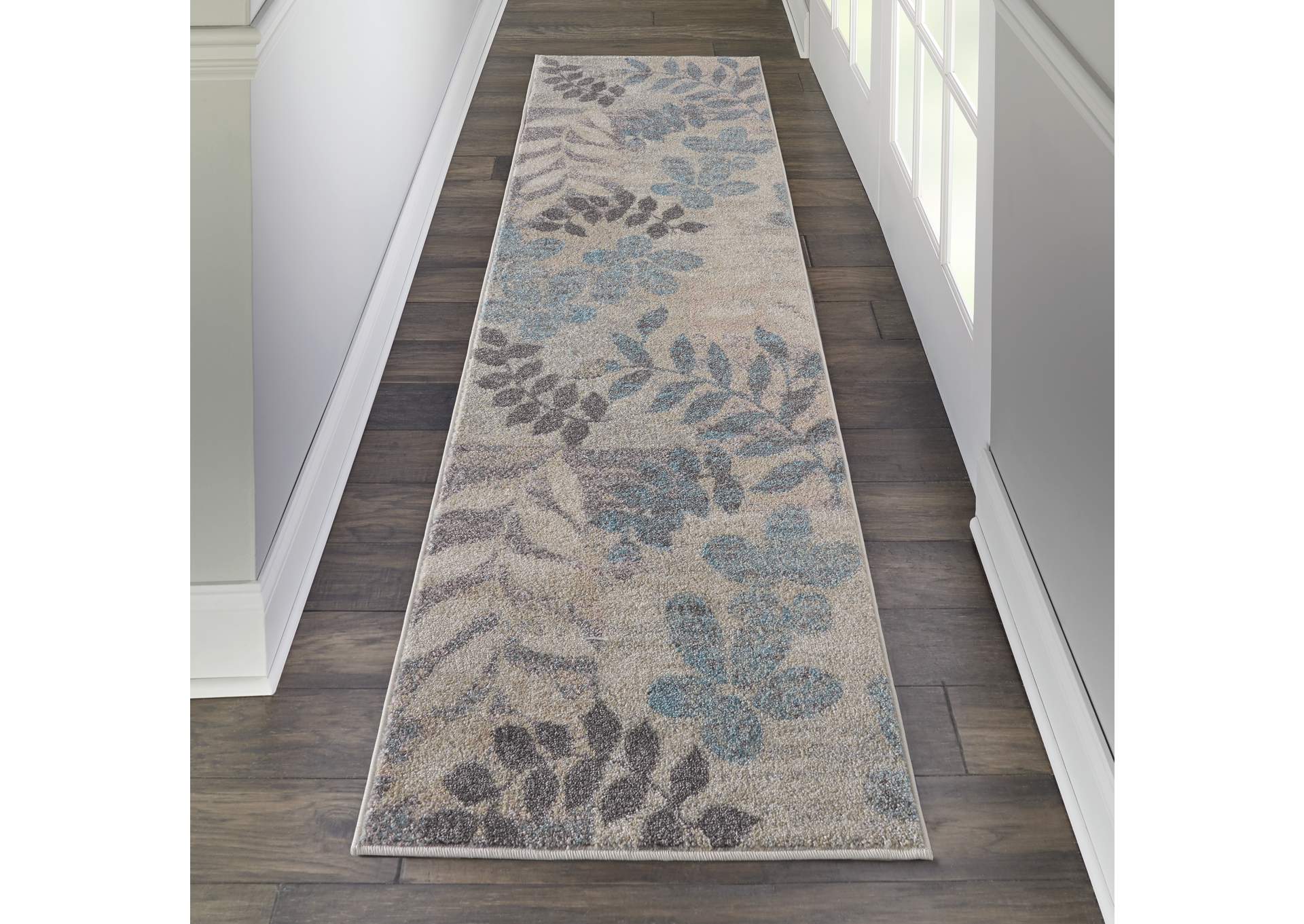 Nourison Tranquil 7' Runner White and Blue Farmhouse Hallway Rug,Nourison